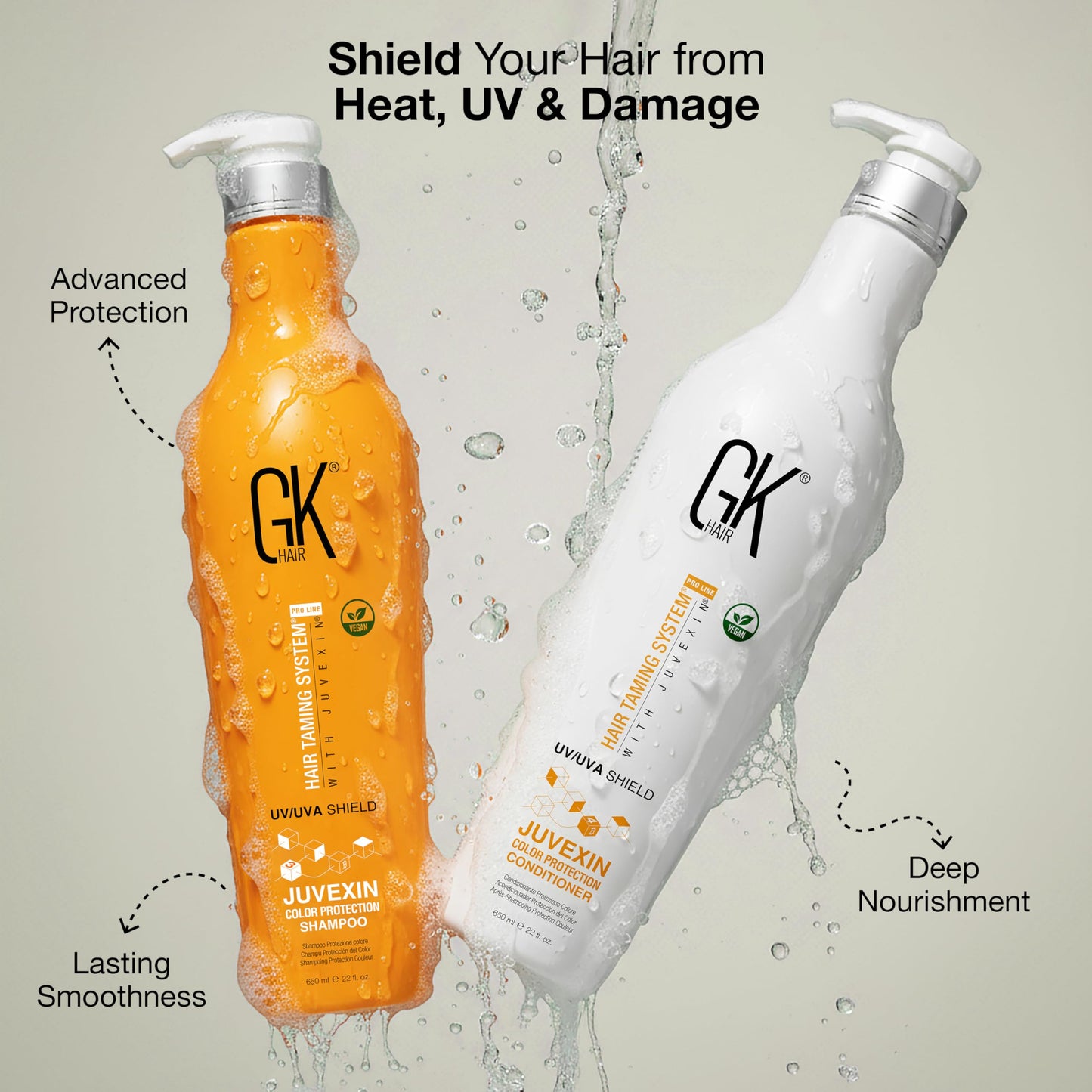 Gray GK HAIR Color Protection Shield Shampoo and Conditioner – Blocks UV/UVA Rays – Color Treated Hair from Fading – Deep Hydration, Frizz Control, Restores Softness and Hydration