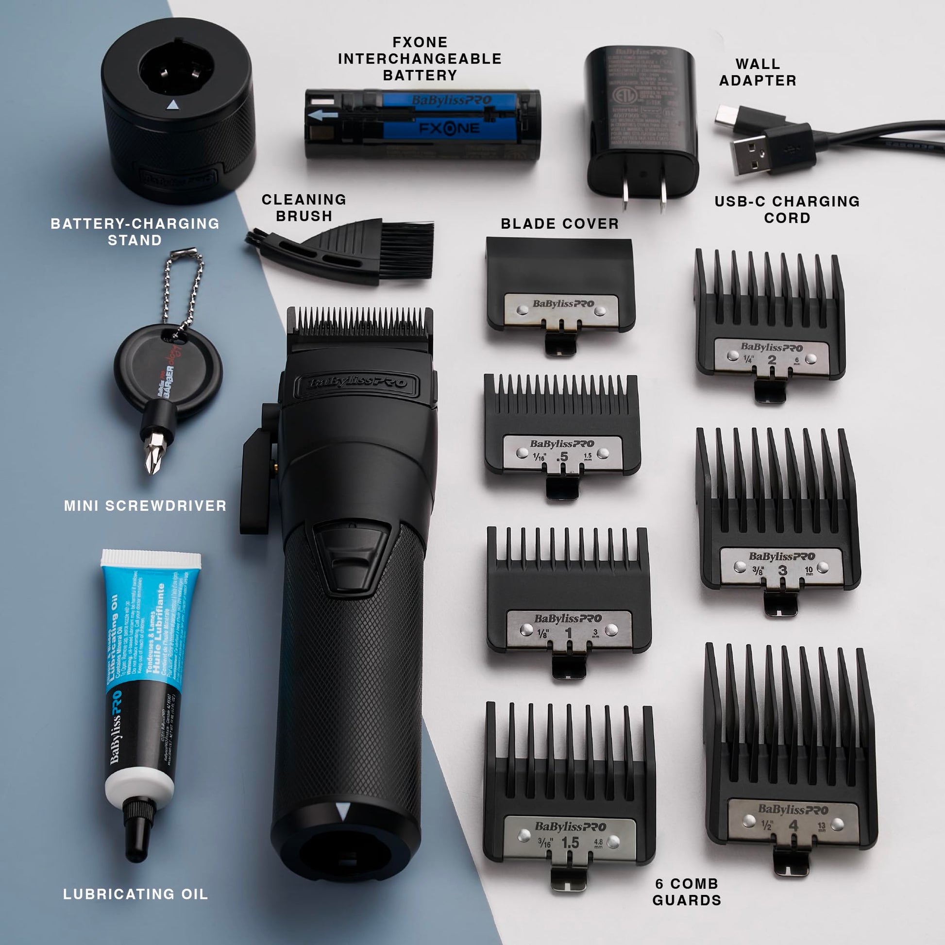 Lavender BaBylissPRO FXONE Professional Cordless Clipper in Black - Beard Trimmer for Men, Professional Stylist & Barber Clippers, USB-C Cordless Hair Clippers for Men