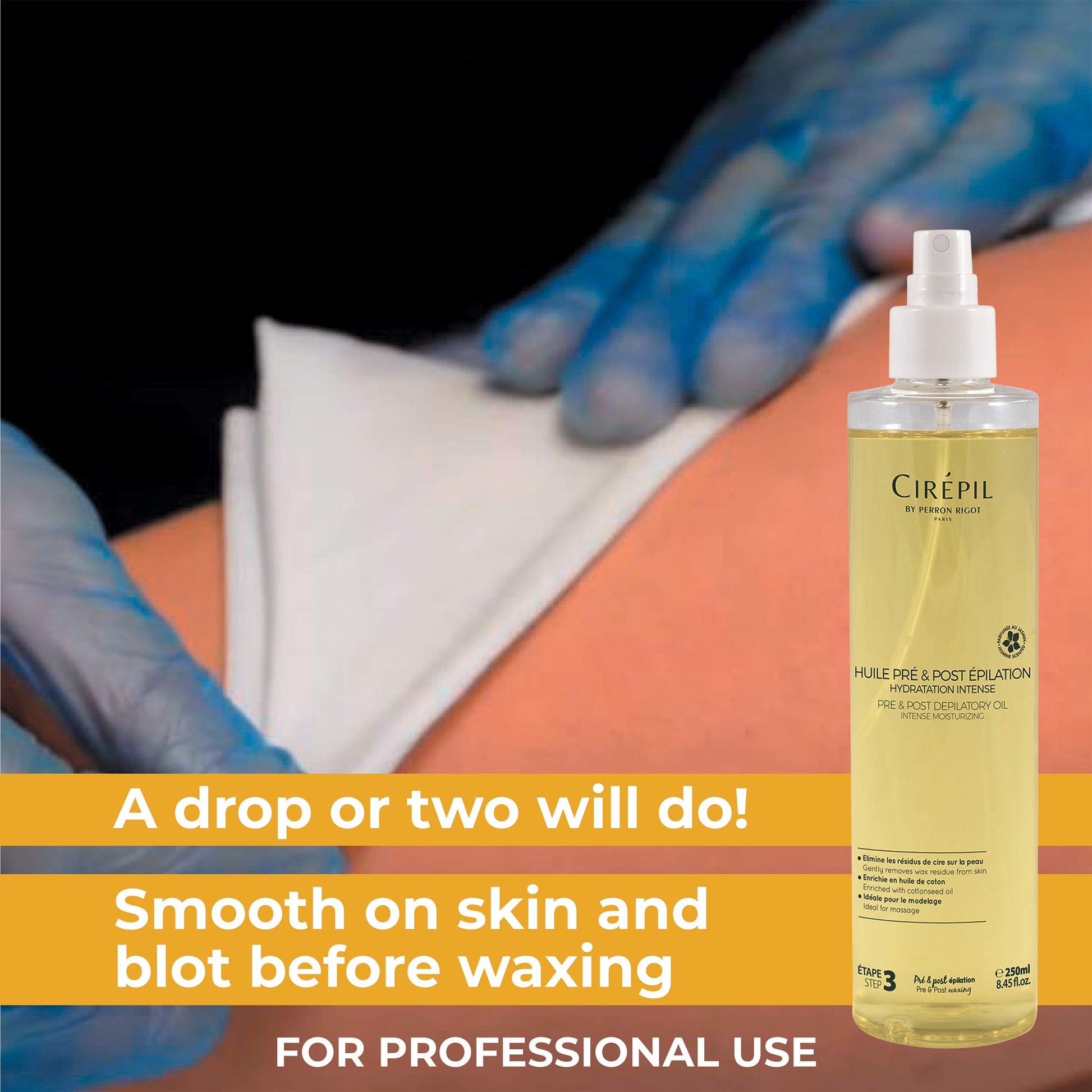 Black Cirepil - Pre & Post Depilatory Oil - Protects Skin for Comfortable Waxing & Removes Wax Residue - Soothing Jasmine Scented Formula - Professional Oil Bottle, 250ml