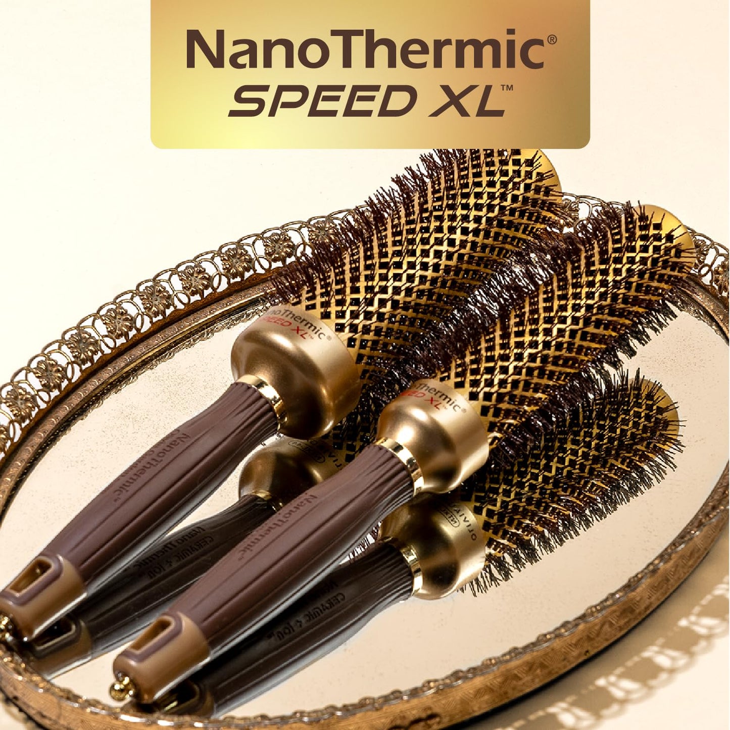 Seashell Olivia Garden NanoThermic Ceramic + Ion Speed XL Round Thermal Hair Brush - Not Electrical - Professional Blowout Brush for Normal to Thick Hair - 1 1/4"-Diameter Barrel - NTXL-34