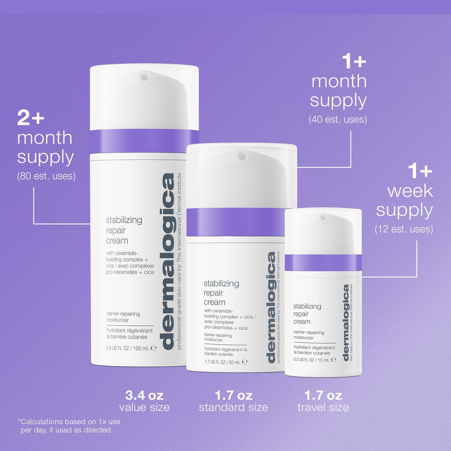 Medium Purple Dermalogica Stabilizing Repair Cream, Face Moisturizer for Sensitive Skin with Cica - Strengthens, Soothes, and Repairs Skin Barrier, 3.4 fl oz