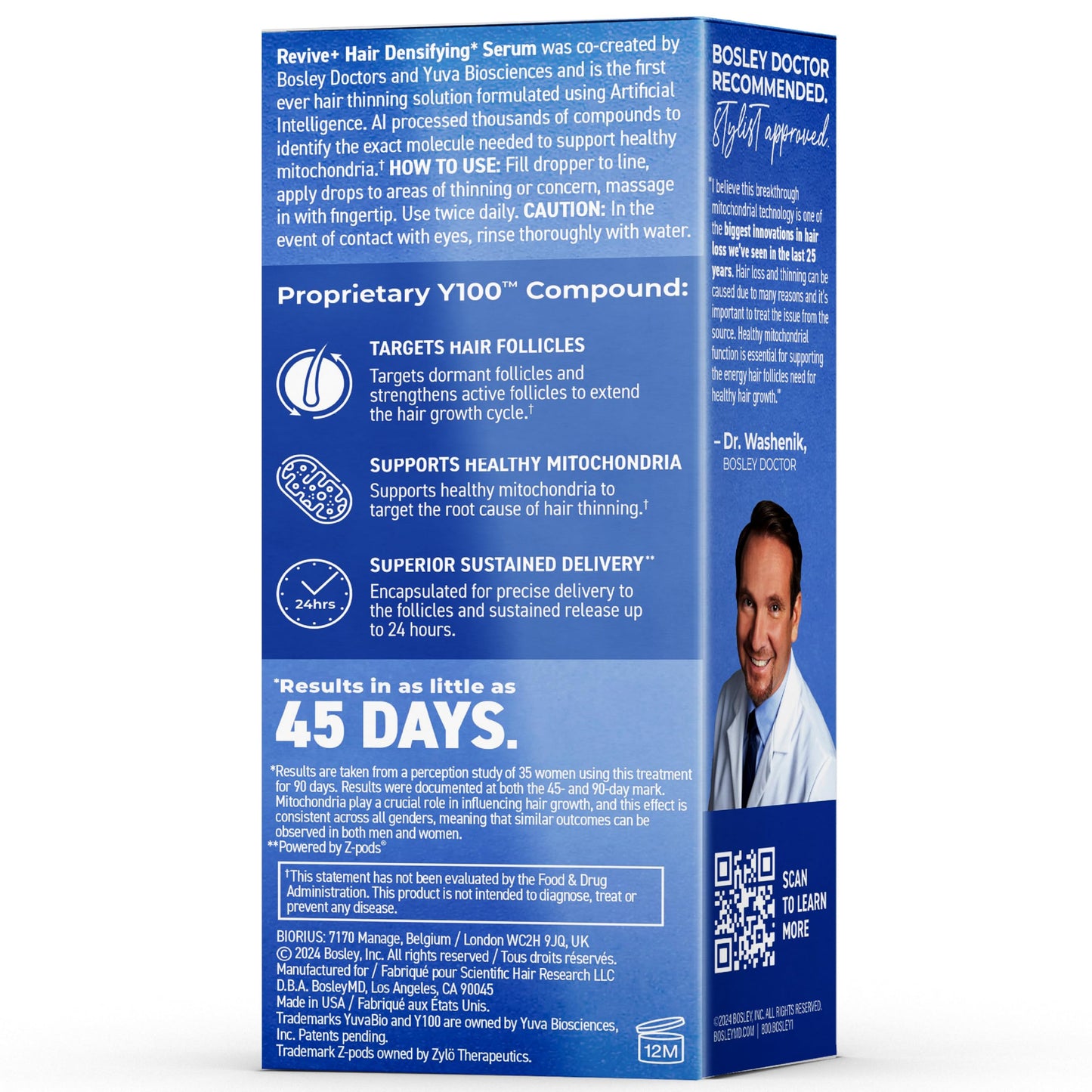 Cornflower Blue Bosley Revive+ Densifying Serum for Men – Drug-Free Hair Regrowth Treatment – Biotin, Saw Palmetto, Pumpkin Seed, Y100 Botanical Compound – Thicker, Fuller Hair in 45 Days – 1 Month Supply