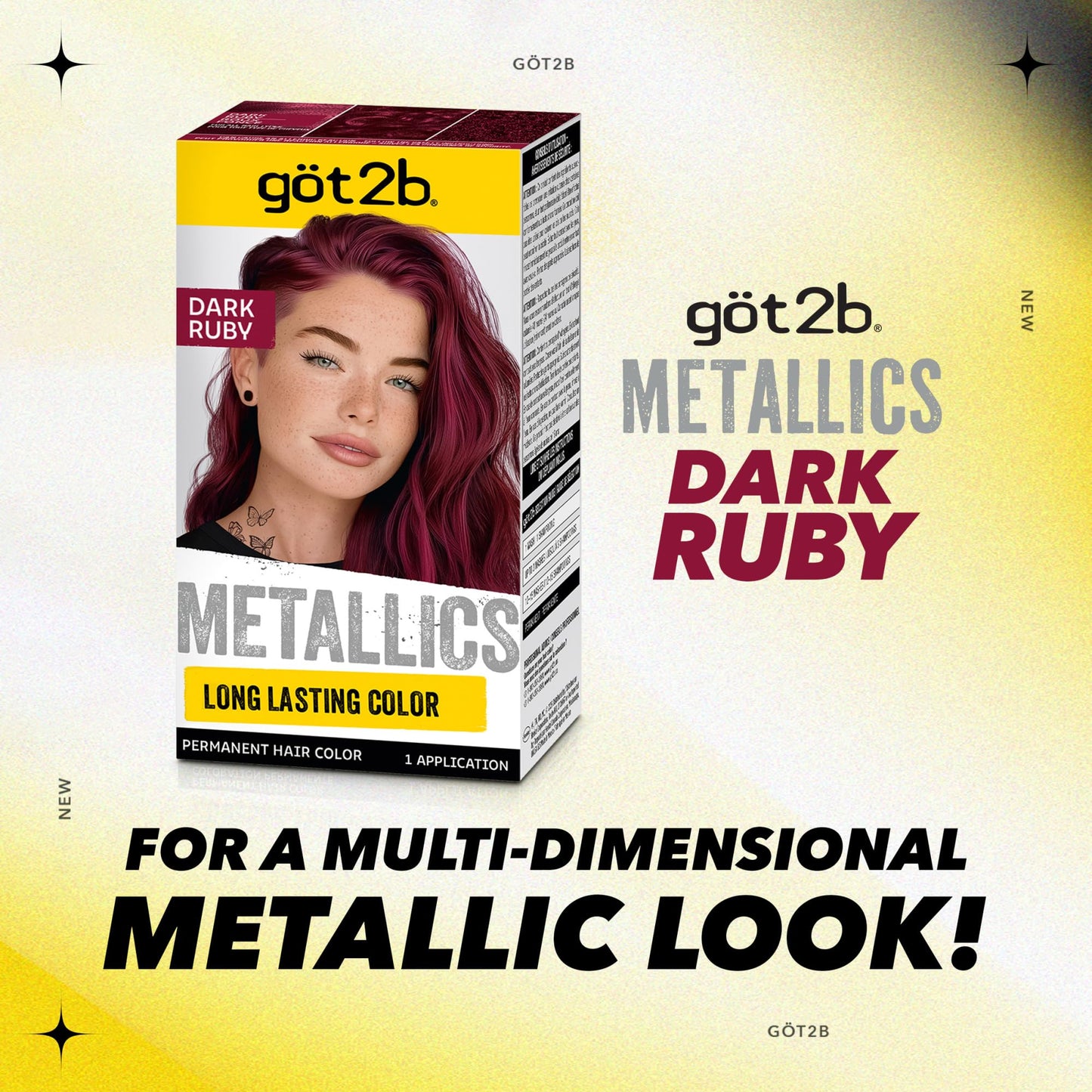 Seashell got2b Metallics Permanent Hair Dye, Dark Ruby M68, Hair Color for Women & Men, Formulated with Metallic-Shine Booster for Cool, Shimmering Tones, Lasts Up to 30 Washes, 1 Kit