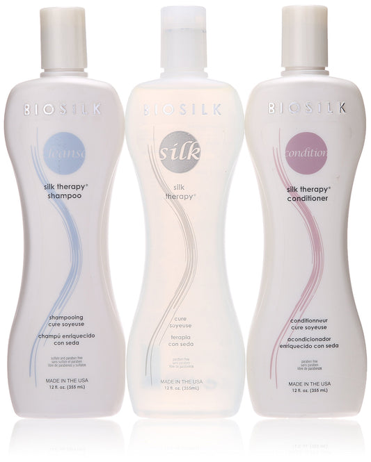 White Smoke Silk Therapy Trio Set by Biosilk for Unisex - 3 Pc 12oz Biosilk Therapy Shampoo, 12oz Biosilk Therapy Conditioner, 12oz Biosilk Therapy Serum