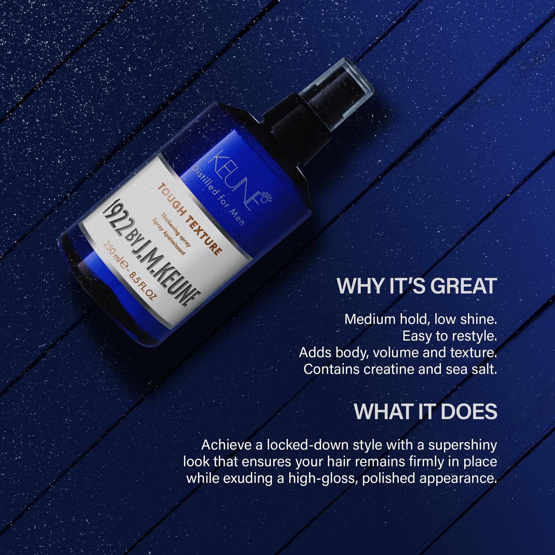 Midnight Blue 1922 by J.M. Keune Tough Texture Spray, Medium Hold & Matte Finish Thickening Spray for Men, 8.5 Fl Oz