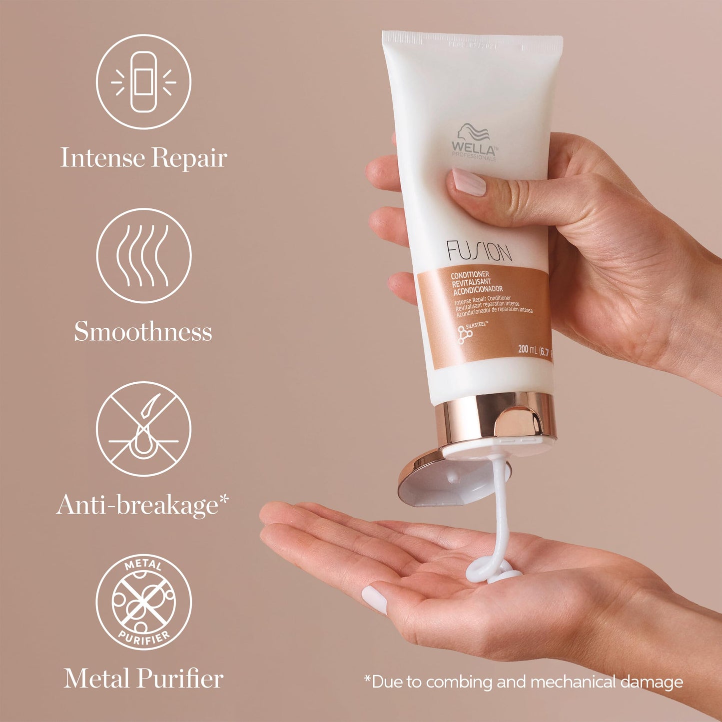 Rosy Brown Wella Professionals Fusion Intense Repair Conditioner for Damaged Hair | Repairs, Strengthens & Protects Against Hair Breakage for Smooth, Silky Hair | 33.8 Fl oz