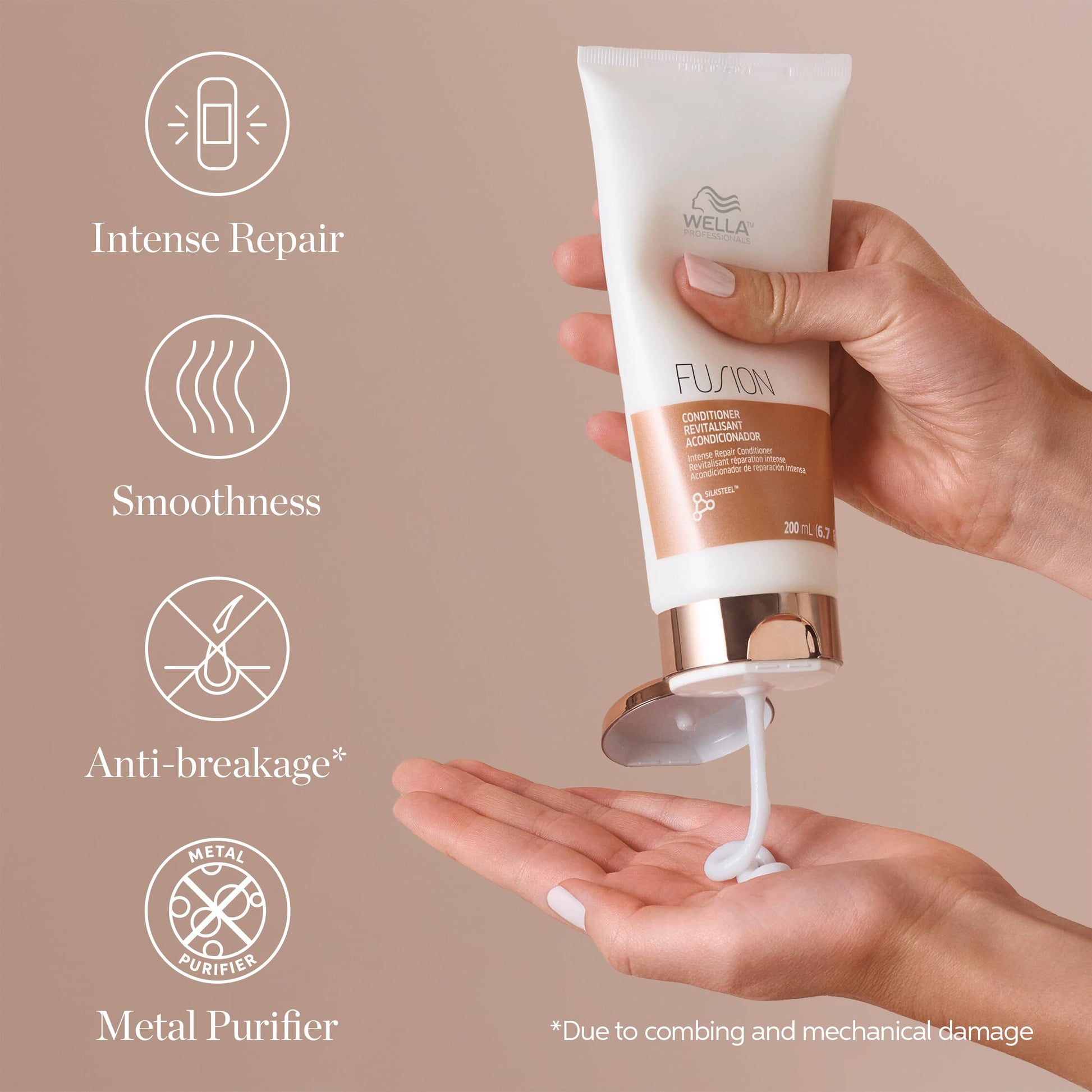 Rosy Brown Wella Professionals Fusion Intense Repair Conditioner for Damaged Hair | Repairs, Strengthens & Protects Against Hair Breakage for Smooth, Silky Hair | 33.8 Fl oz
