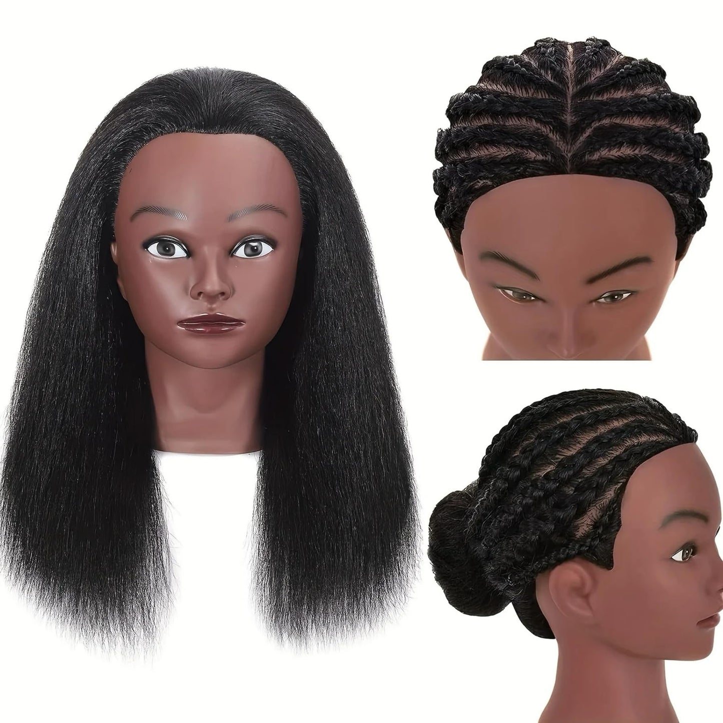 White Smoke Czrleaty African Mannequin Head for Braiding - Manicans Full Head Real Hair, 16 inch Cosmetology Manikin Doll Head for Kids Hair Styling Practice
