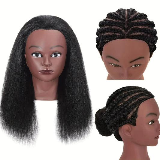 White Smoke Czrleaty African Mannequin Head for Braiding - Manicans Full Head Real Hair, 16 inch Cosmetology Manikin Doll Head for Kids Hair Styling Practice