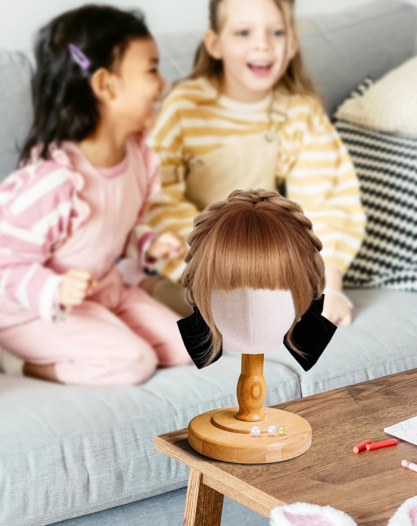Light Gray CHADWICK UnPinnable Baby Mannequin Head - Wig Stand for Kids, Plastic Model for Hats, Wigs, Glasses, Scarves Display - Baby Girl Children Hat Stand, Canvas Block Manikin for Home, Salon (47cm)