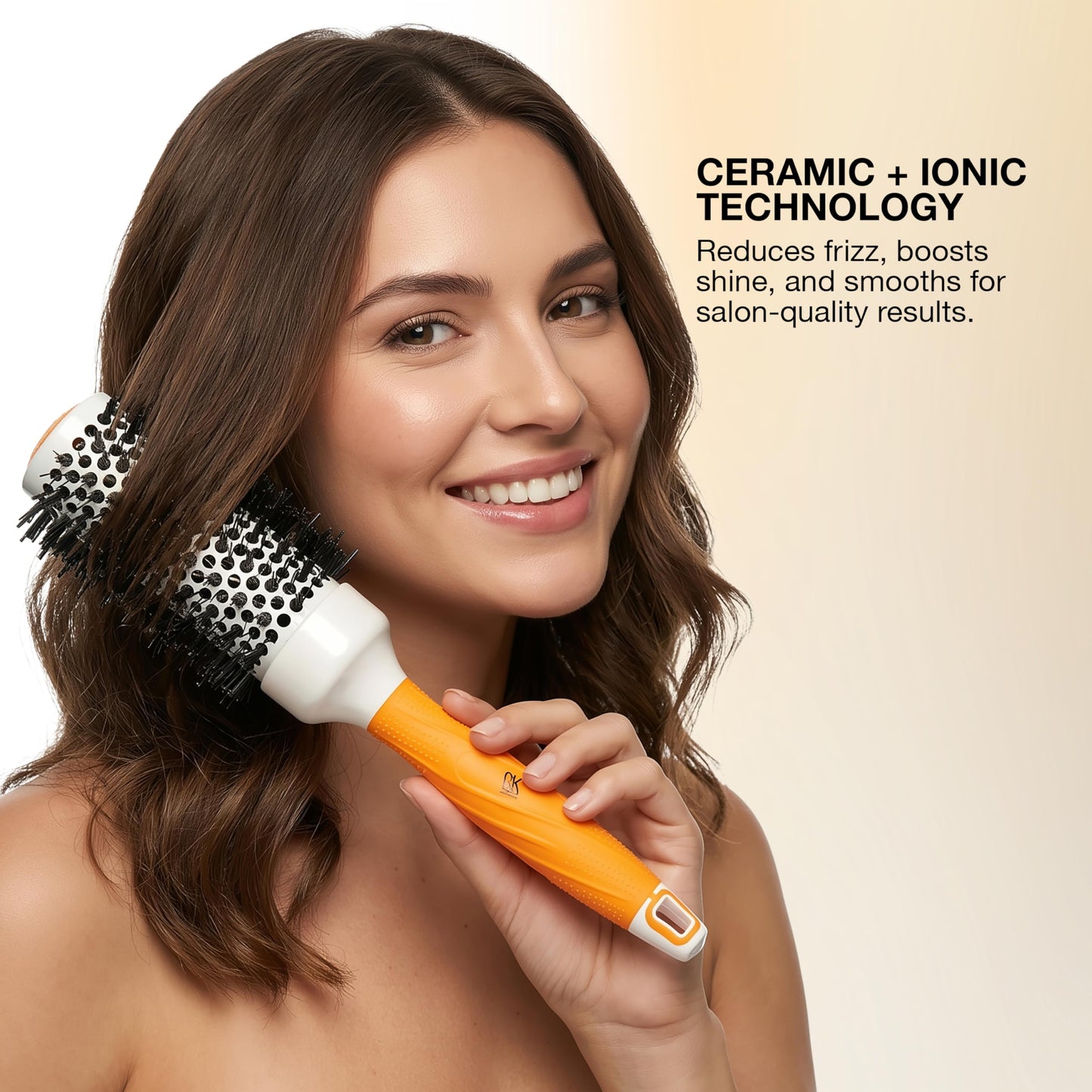 Light Gray GK HAIR Global Keratin Professional Large Thermal Extra Round Brush 43mm Ceramic Coated Barrel Anti Static Frizz Control Blow Drying Styling Detangling for Long Short Curly Tangle Straight Hair Unisex