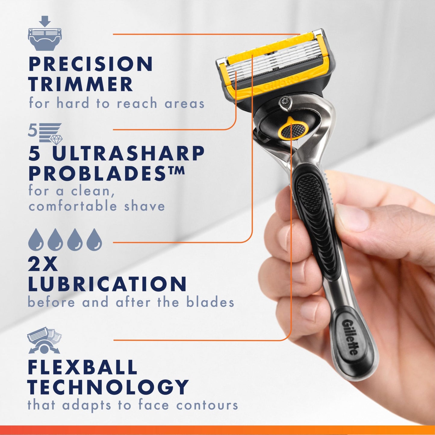 Lavender Gillette ProGlide Shield Men's Razor, 5-Blade Razor with Precision Trimmer, 1 Handle and 4 Refills