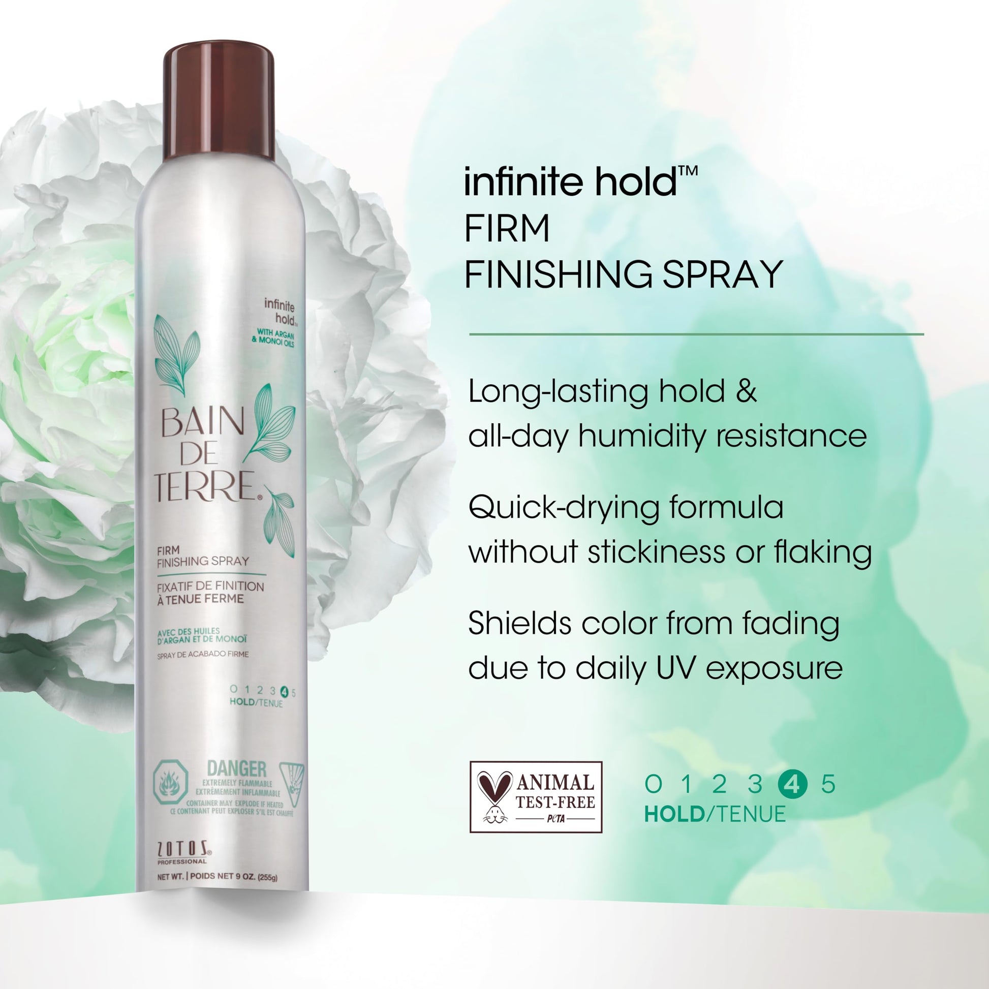 White Smoke Bain de Terre Infinite Hold Firm Finishing Spray, Lasting Control & Shine, Heat & Humidity Protection with Argan & Monoi Oils, Paraben-Free, Color-Safe, Vegan, 9.1 Fl Oz