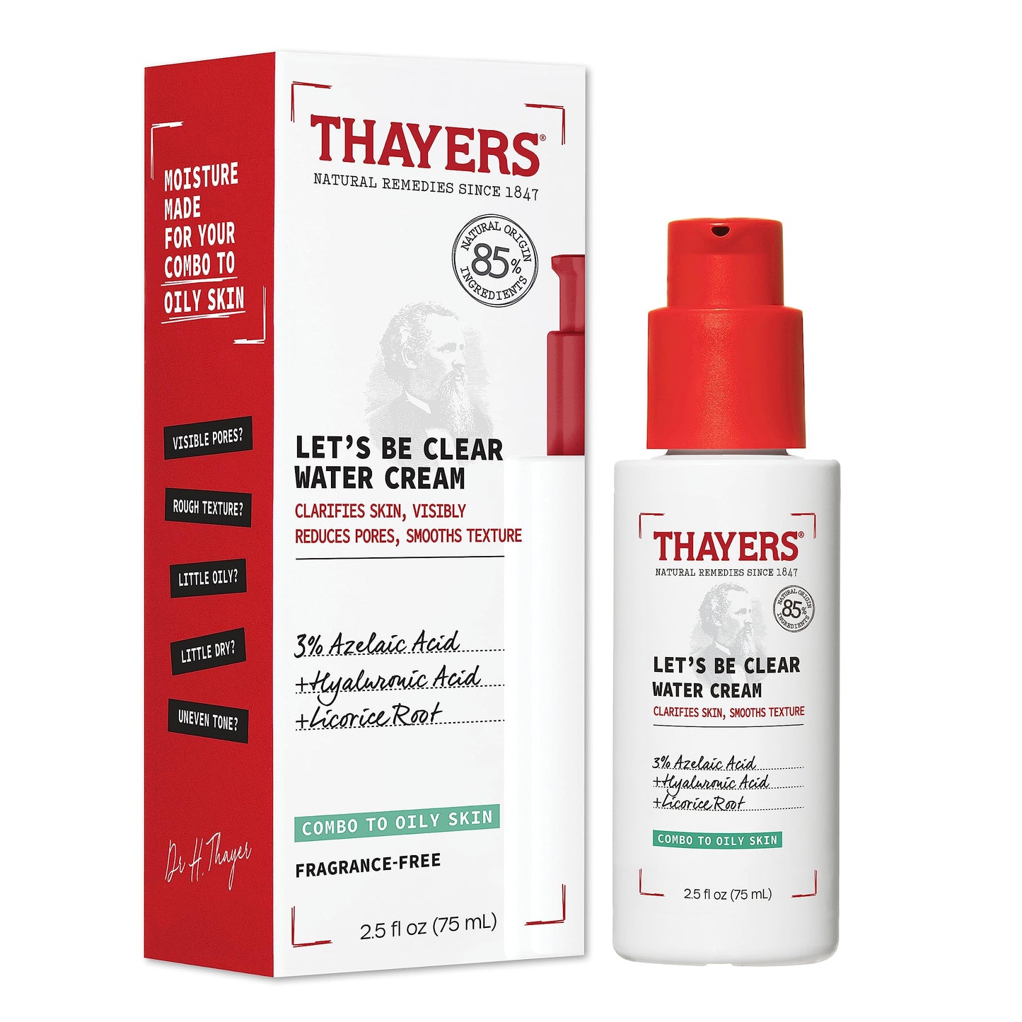 White Smoke THAYERS Let's Be Clear Water Face Cream, Moisturizer with Azelaic Acid and Hyaluronic Acid, Skin Care for Combination to Oily Skin, 2.5 Oz