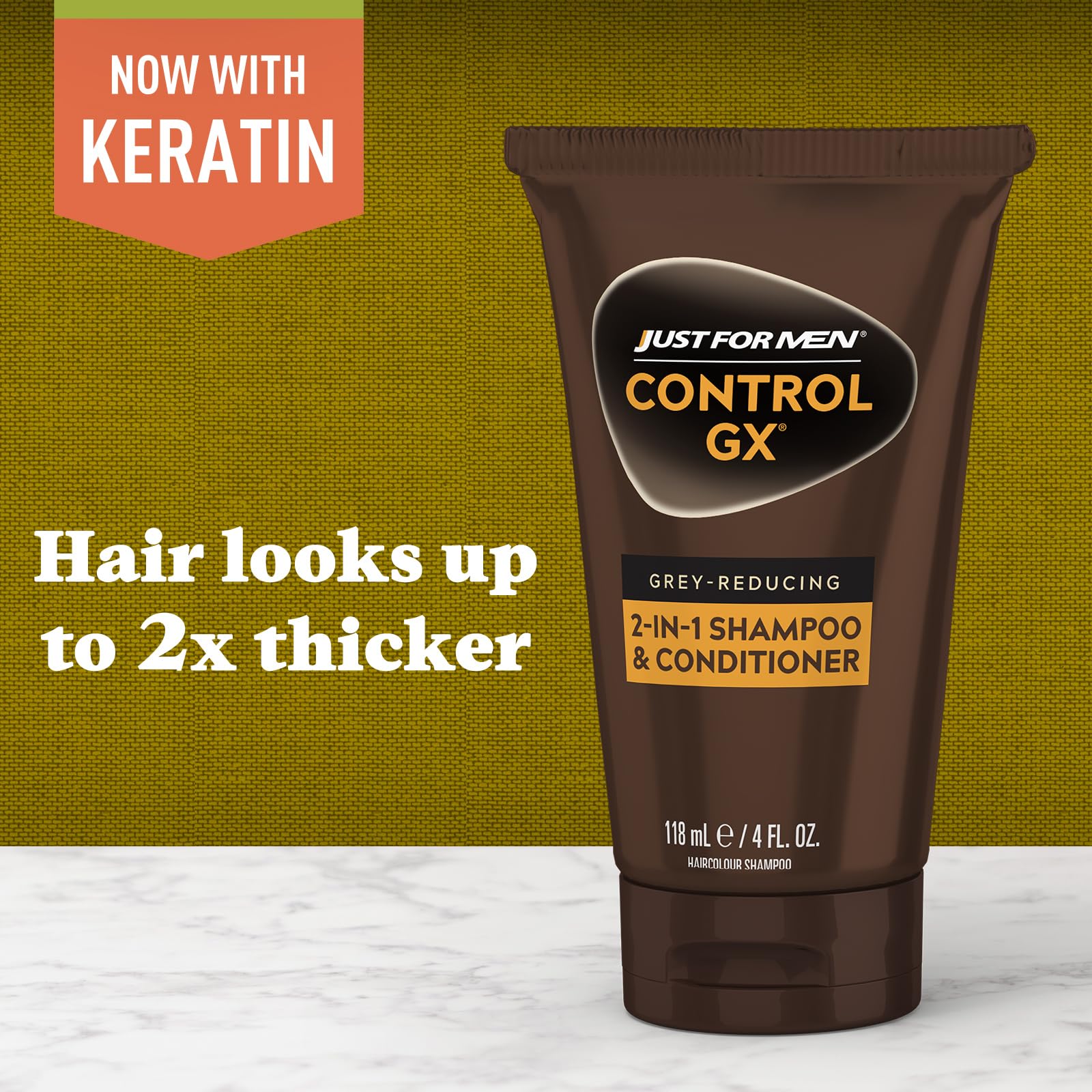 Saddle Brown Just for Men Control GX Grey Reducing 2-in-1 Shampoo and Conditioner, Gradual Hair Color with Keratin for Stronger Thicker and Healthier Looking Hair, 4 Fl Oz - Pack of 3 (Packaging May Vary)