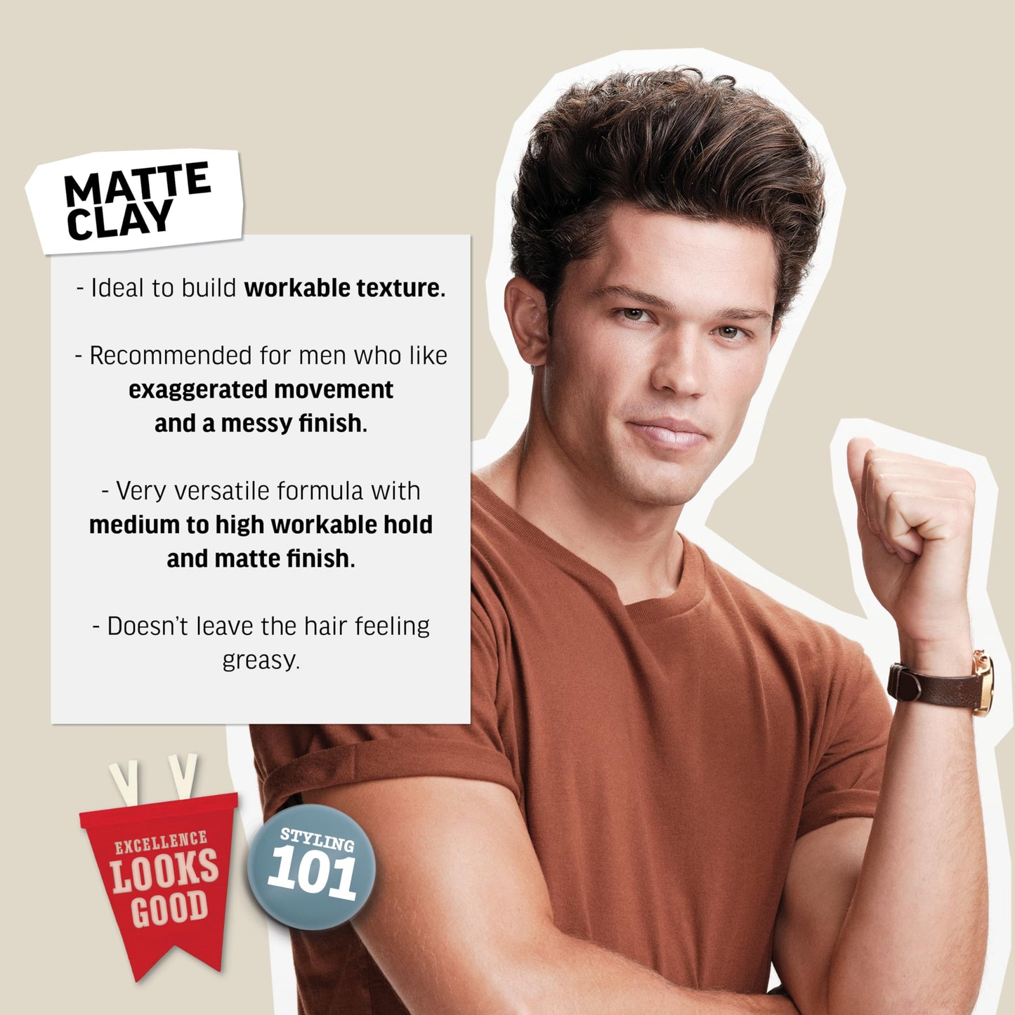 Light Gray American Crew Men's Hair Matte Clay, Like Hair Gel with Medium/High Hold, 3 oz