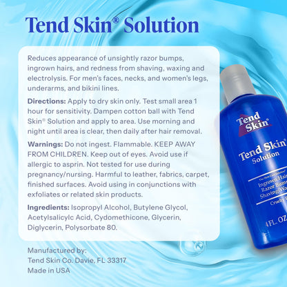 Alice Blue Tend Skin Solution for Unsightly Razor Bumps, Ingrown Hair and Razor Burns, Post Shaving and Waxing Toner for Men and Women, Made in USA, 4 Oz