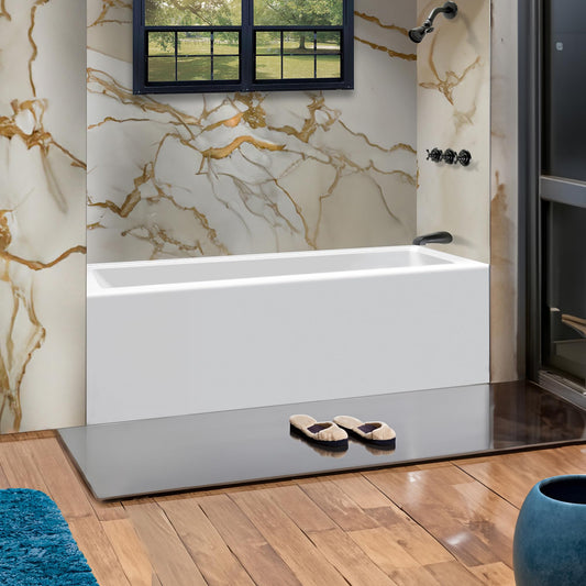 Gray Fine Fixtures Acrylic, Fiberglass Alcove Soaking Bathtub with Integral Apron Front - Drain Included (60" x 36", Right Hand, White)