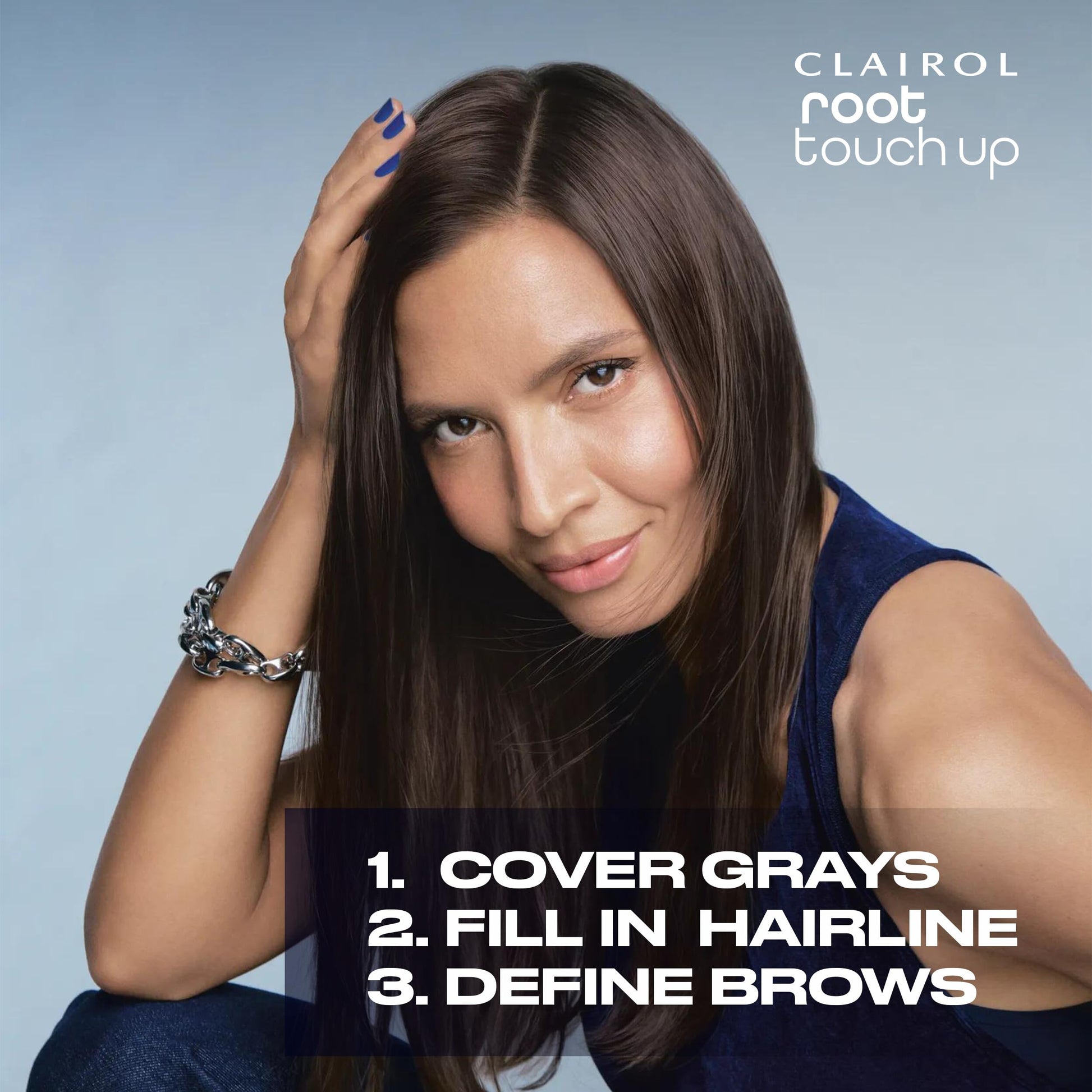 Light Steel Blue Clairol Root Touch-Up Temporary Concealing Powder, Dark Brown Hair Color | Ammonia Free | Instantly Cover Roots + Define Eyebrows | On-the-Go Compact with Mirror and Application Brush | Pack of 1