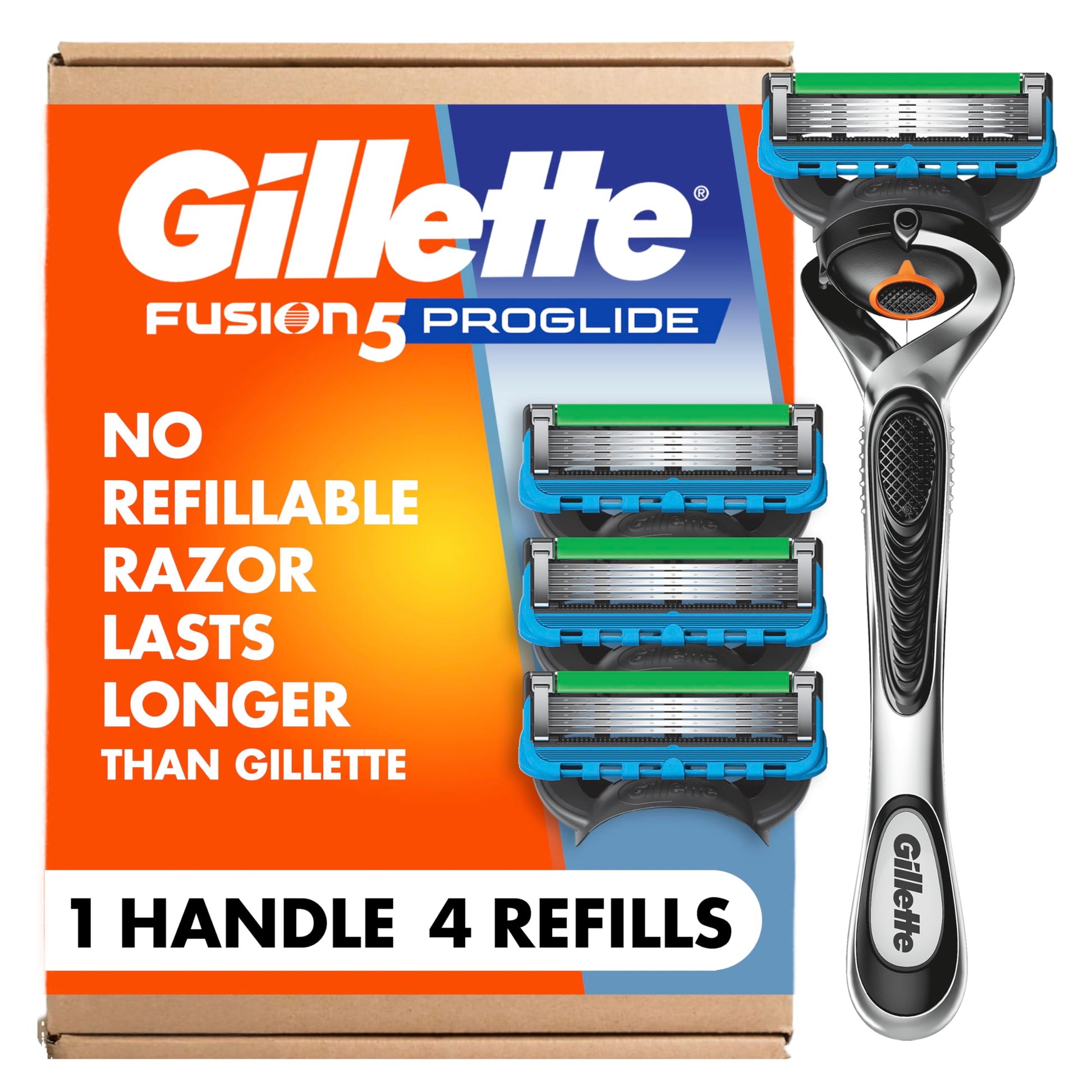 White Smoke Gillette Fusion ProGlide Shaving Razor for Men, 1 Handle + 4 Blade Refills