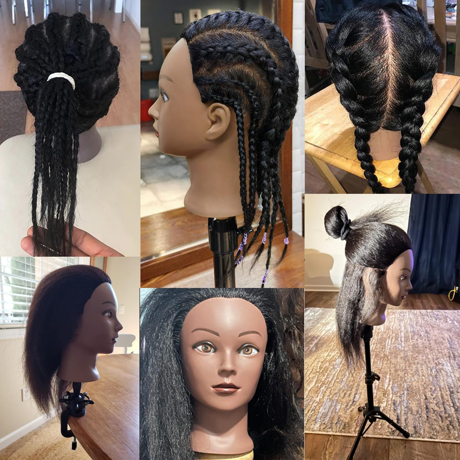 Black JMHAIR Mannequins Head 16" 100% Real Hair For Manual Braiding Styling Practice Hairdresser School Manikin Head Curling Dyeing Hairdresser Cosmetology Doll Head Training Head- Female Black