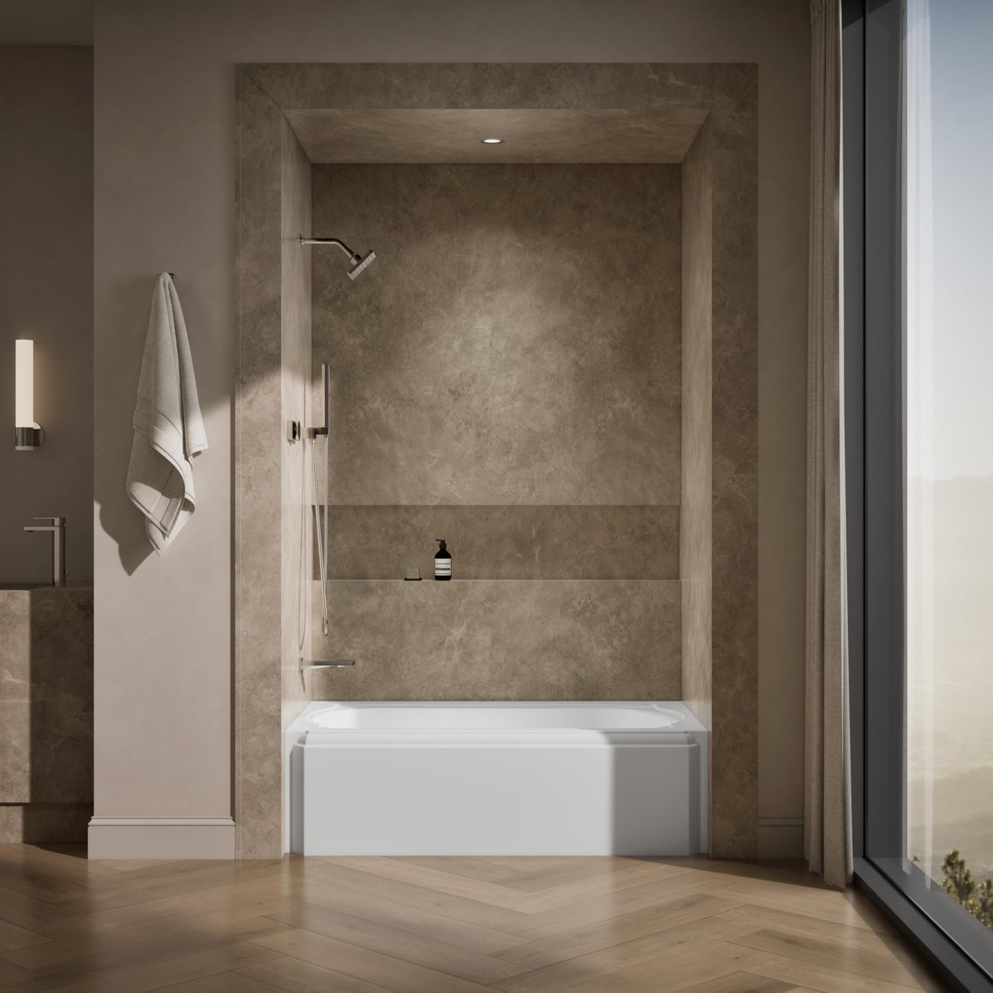 Dark Olive Green KOHLER K-721-0 Memoirs 60" x 33-3/4" Alcove Cast Iron Bathtub with Left-Hand Drain and Itegral Flange, Safeguard Slip-Resistant Surface, White