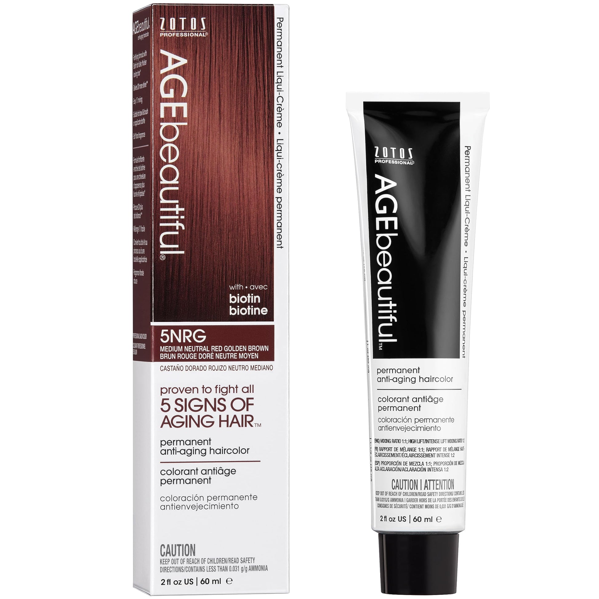 White Smoke AGE beautiful Permanent Hair Color Dye Liqui Creme | 100% Gray Coverage | Anti-Aging Haircolor | Biotin for Thicker, Fuller Hair | Professional Salon Coloring | 5NRG Medium Neutral Red Golden Brown