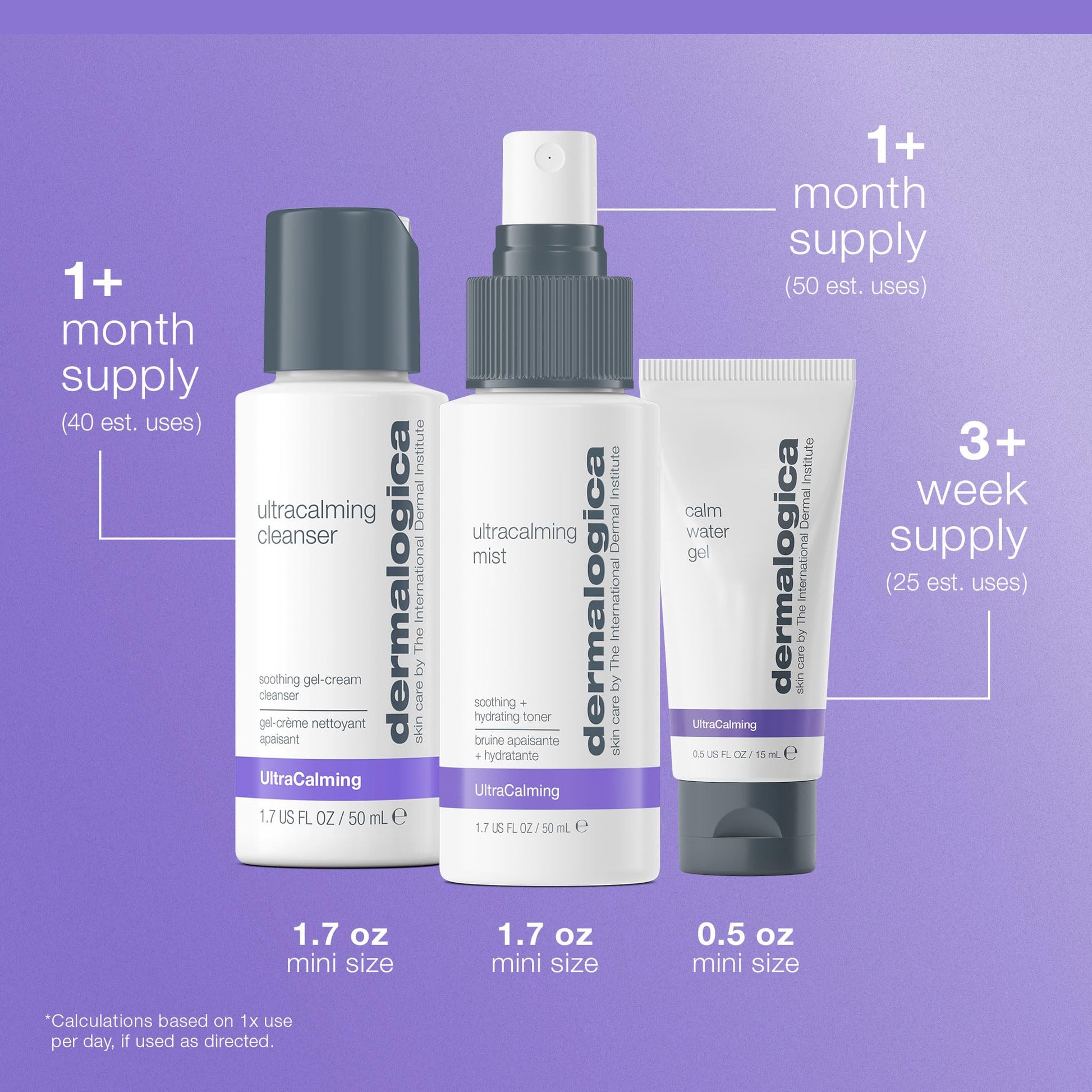 Medium Purple Dermalogica Sensitive Skin Rescue Kit - Set Contains: Face Wash, Toner, and Face Moisturizer - Skin Care To Calm, Soothe and Minimize Irritation