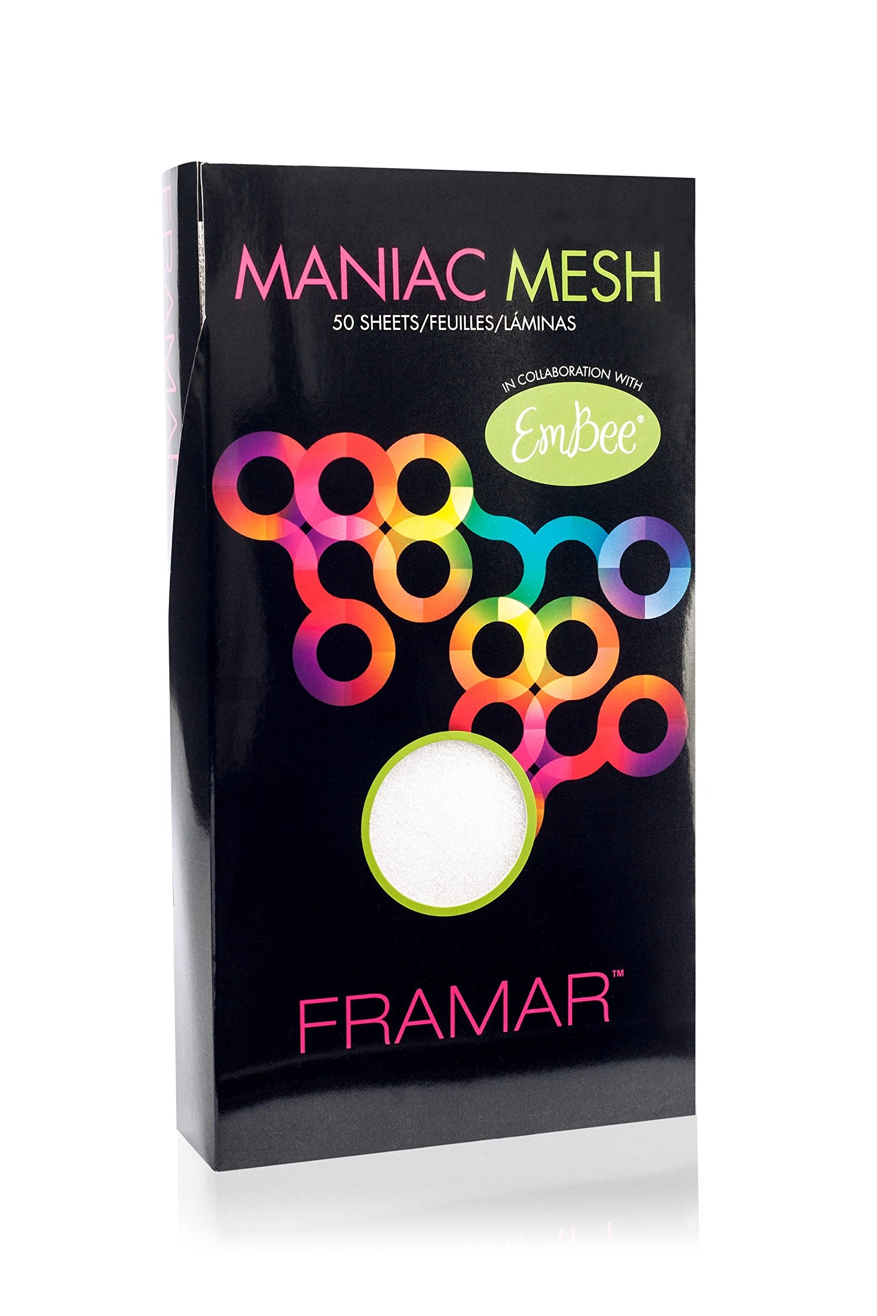 Black FRAMAR Maniac Mesh Sheets - Mesh Strips for Hair Dye, Hair Color, Hair Bleach - 50 Pack (Reusable)