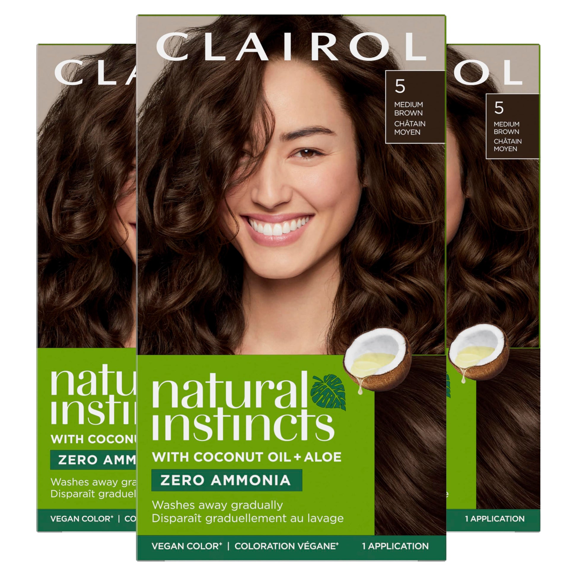 Black Clairol Natural Instincts Demi-Permanent Hair Dye, 5 Medium Brown Hair Color, Pack of 3