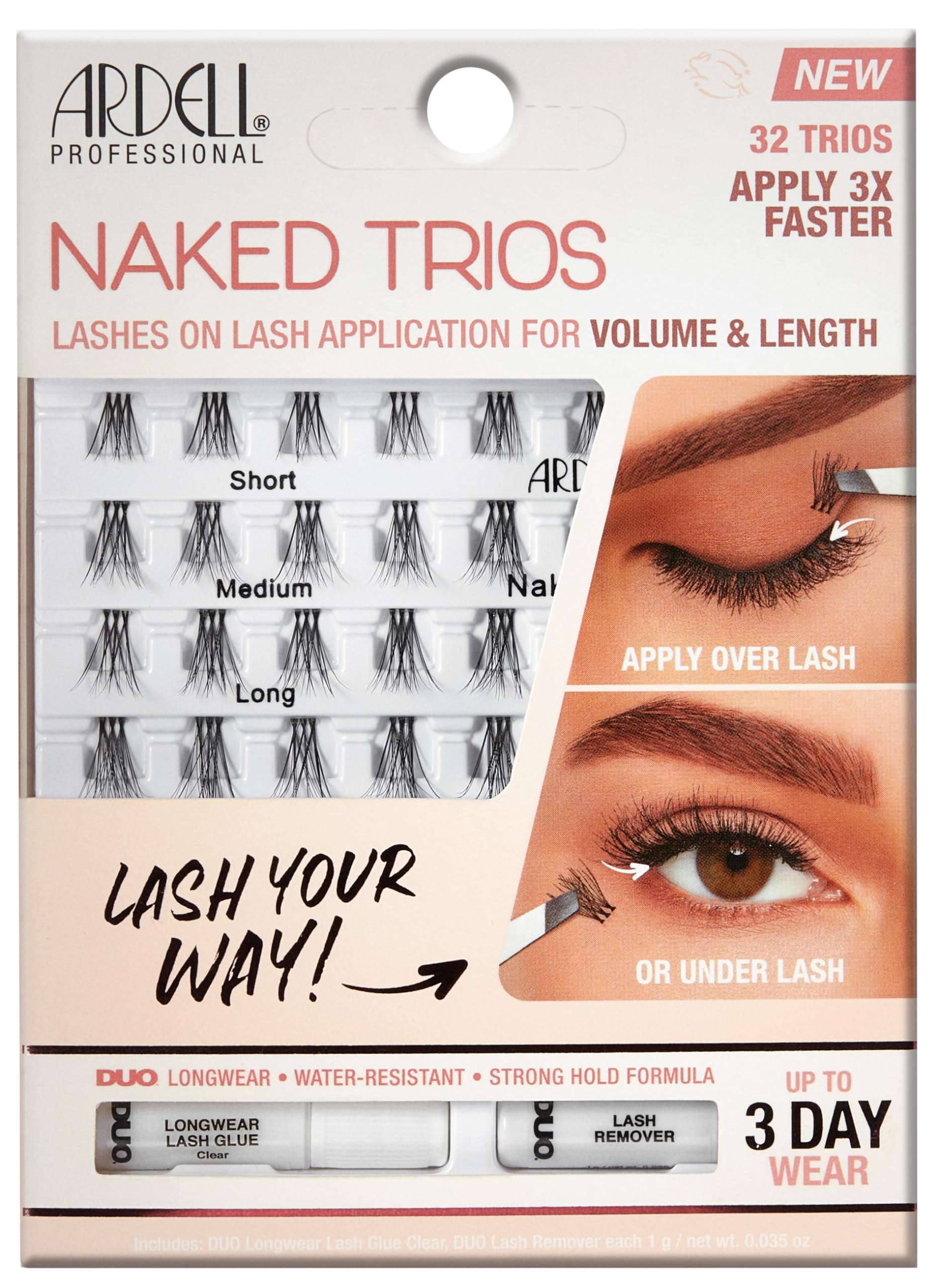 Lavender Ardell Naked Lashes Trios Kit, 32 Trios, 1 pack