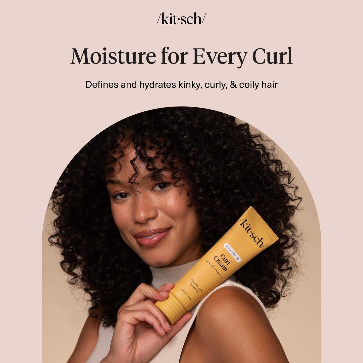 Light Gray Kitsch Moisturizing Curl Cream for Curly Hair – Lightweight Curly Hair Products for Men & Women | Defines Curls, Controls Frizz & Boosts Shine | Hydrating Curling Cream - Ideal Gifts for Women