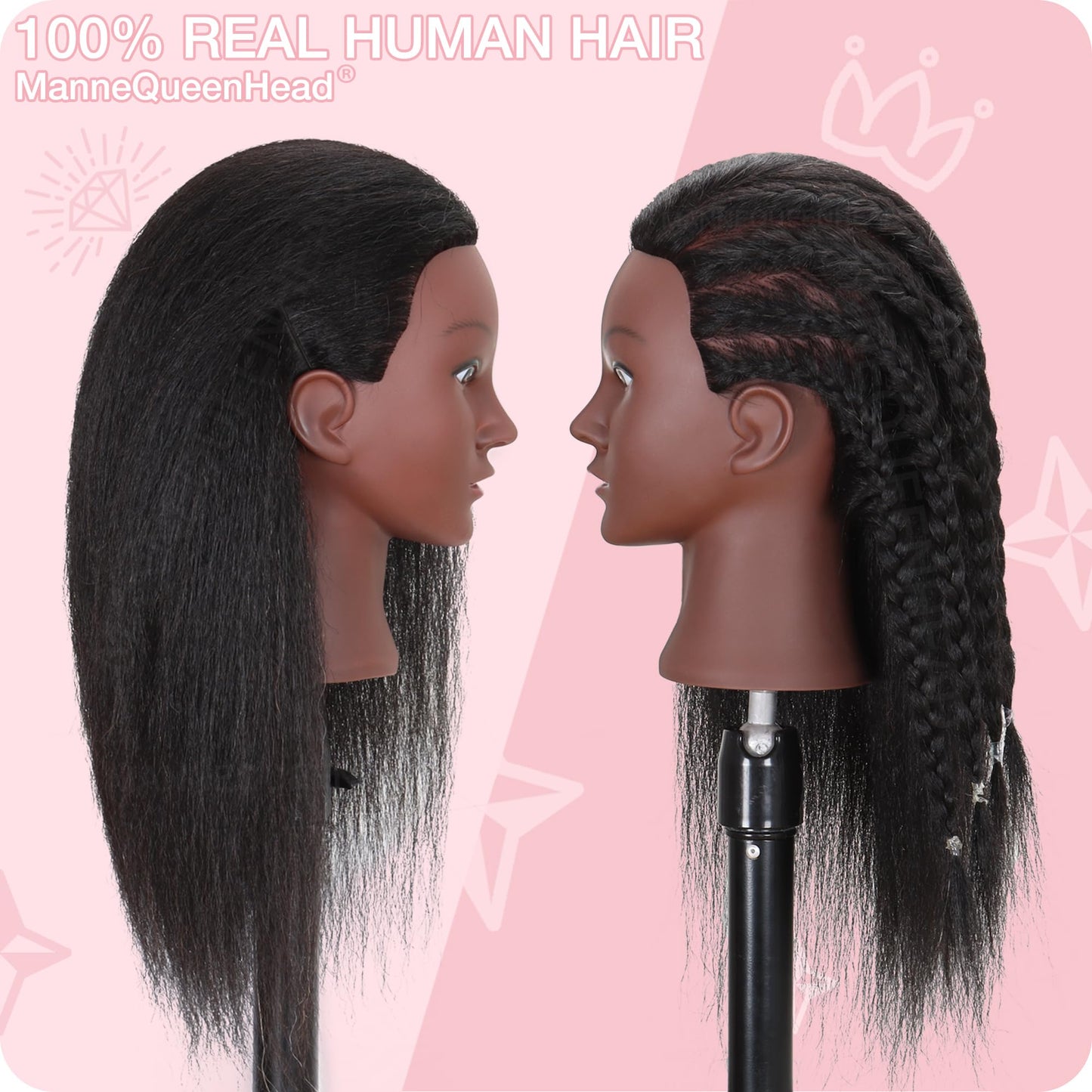 Dark Slate Gray Mannequin Head with Human Hair 16'' Cosmetology Manikin Doll Head with 100% Real Human Hair Mannequin Head for Braiding Hairstylists Cosmetology Students Practice Styling with Free Clamp Holder-Black