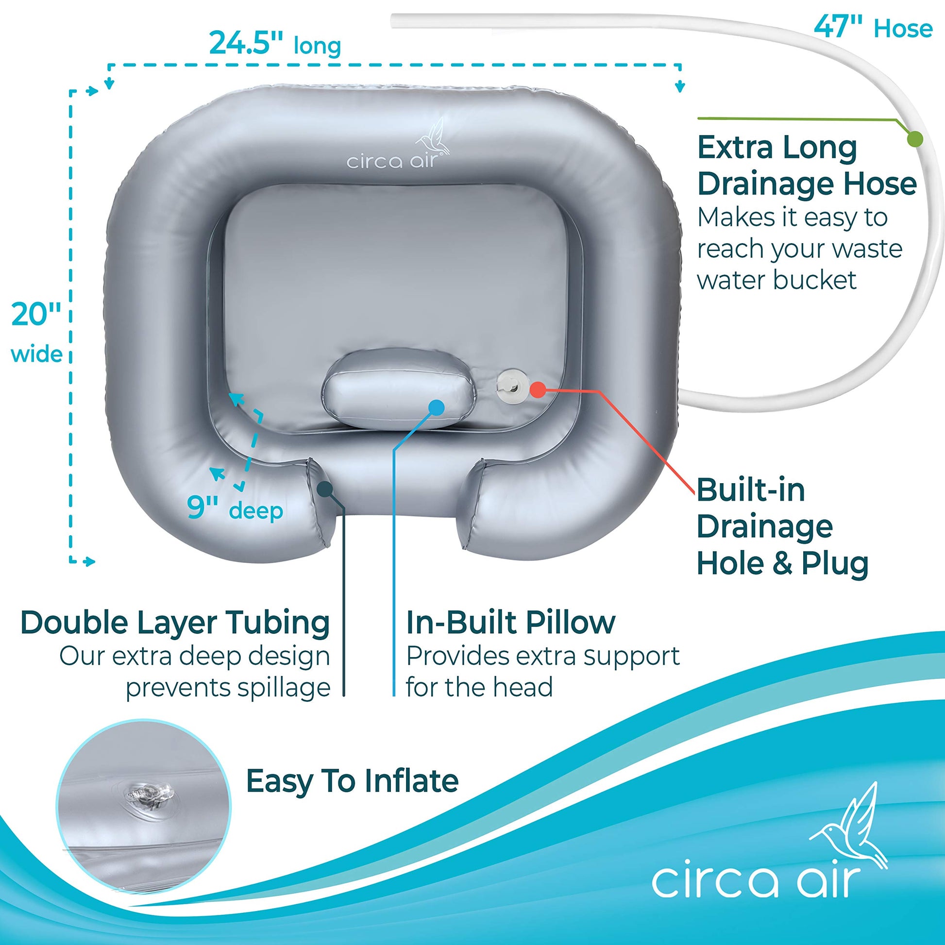 White Smoke CIRCA AIR Inflatable Sink For Locs Detox - Tub For Dreads With Pillow, Hair Washing Basin, Shampoo Basin, Portable Hair Washing Station for locs