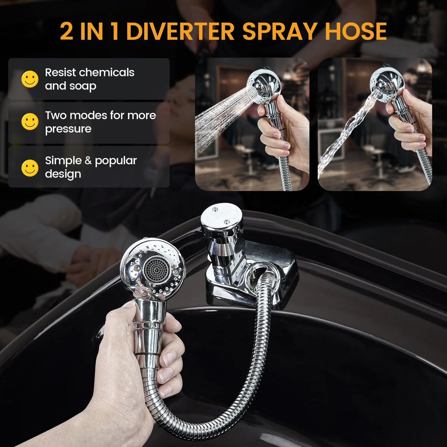 Black Salon Shampoo Bowl Faucet Vacuum Breaker Kit Spa Beauty Salon Shampoo Bowl Sink Hair Salon Bath Accessories Bathroom Hot Cold Faucet Spray Hose Replacement Set for Backwash Barber Chair