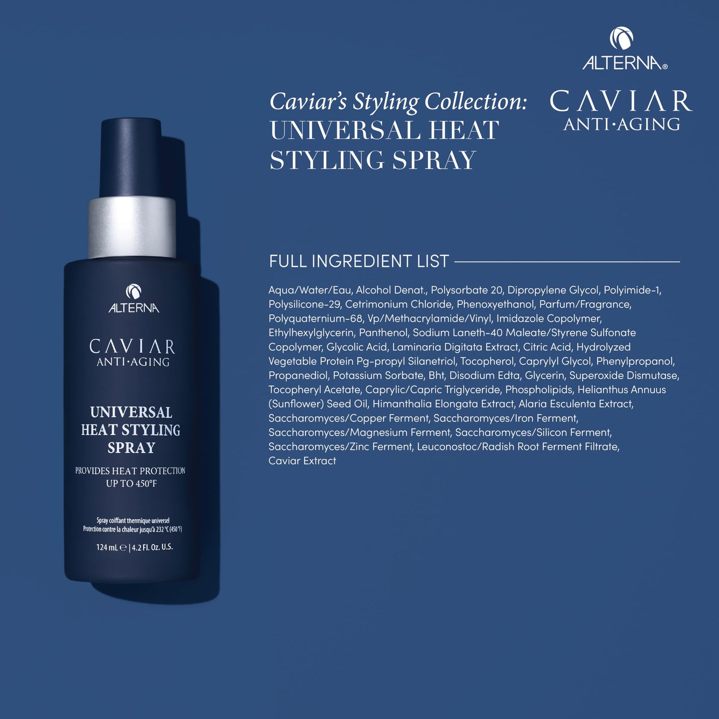 Dark Slate Blue Alterna Haircare CAVIAR Anti-Aging Universal Heat Styling Spray 4.2 Fl Oz | Heat Protectant for Wet or Dry Hair | Detangles, Smooths, and Softens | Eliminates Frizz, Resists Humidity | All Hair Types