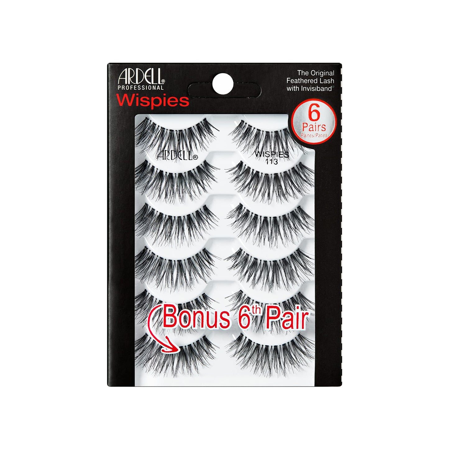 Black Ardell Wispies False Eyelashes 113 – Natural Wispy Strip Lashes, Lightweight & Seamless Invisiband for All-Day Wear, 6 Pairs, 1 Pack