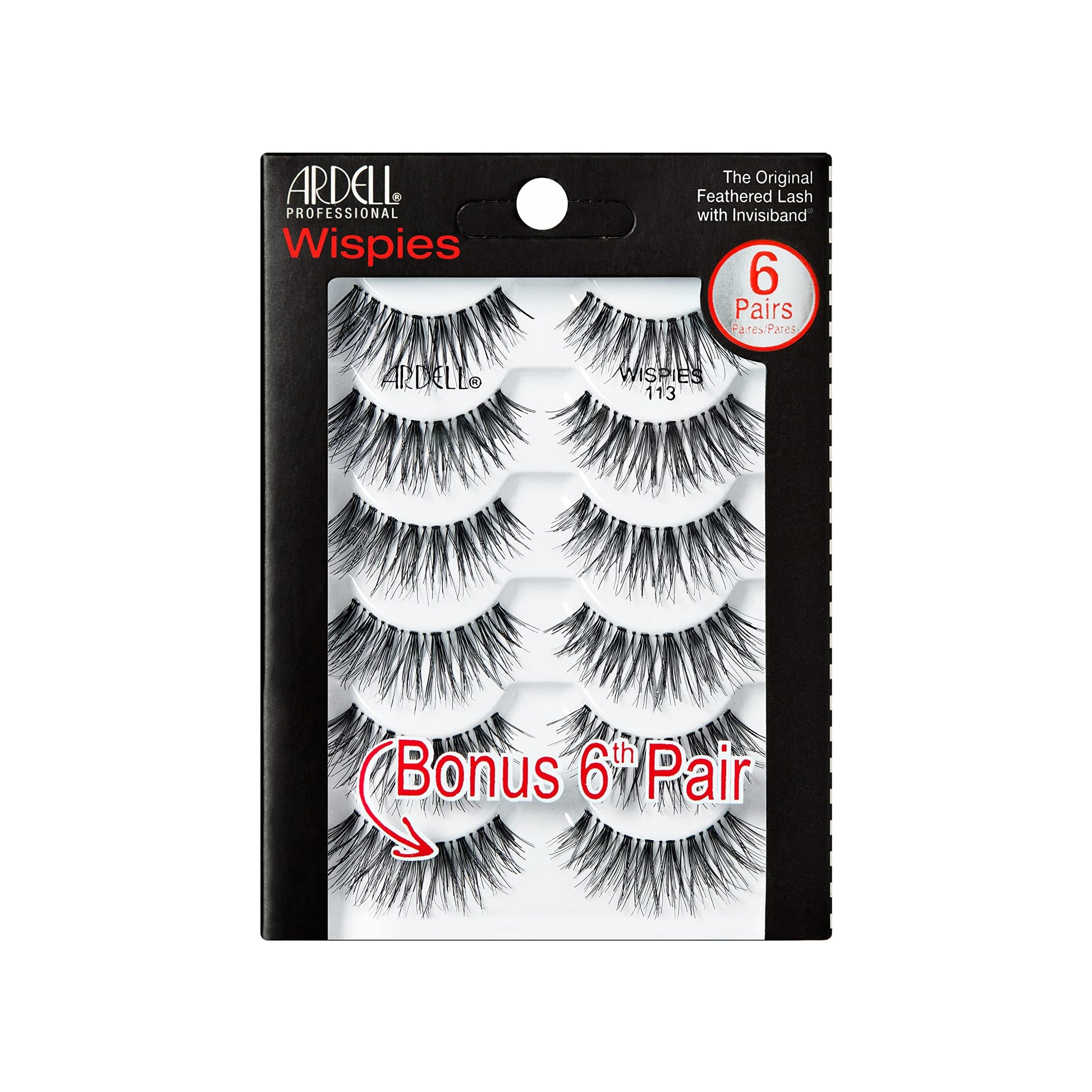 Black Ardell Wispies False Eyelashes 113 – Natural Wispy Strip Lashes, Lightweight & Seamless Invisiband for All-Day Wear, 6 Pairs, 1 Pack