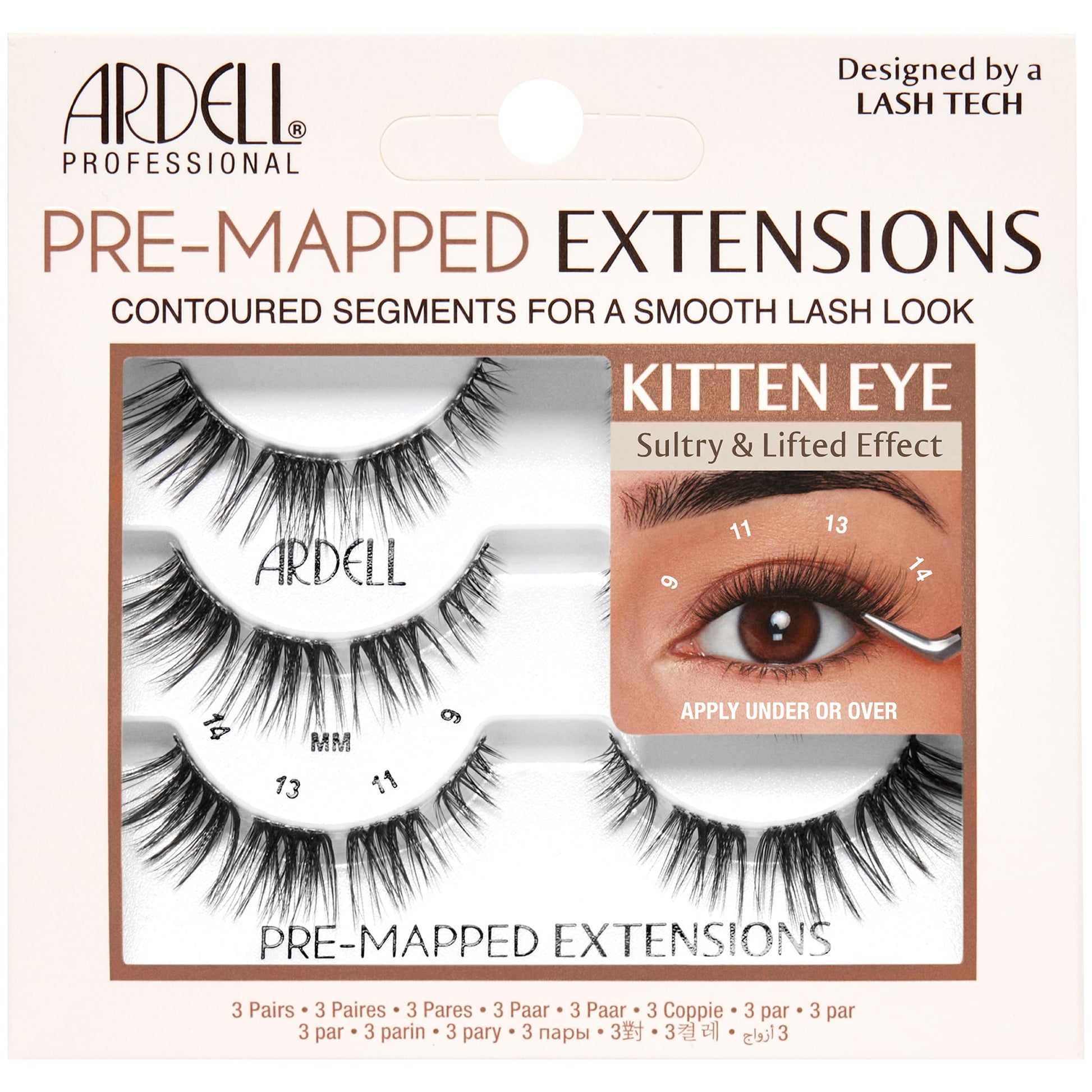 White Smoke Ardell Pre-Mapped Eyelash Extensions - False Lashes Kitten Eye, Reusable Segmented Lash Strips, Natural-Looking Lash Extensions, 3 Pack