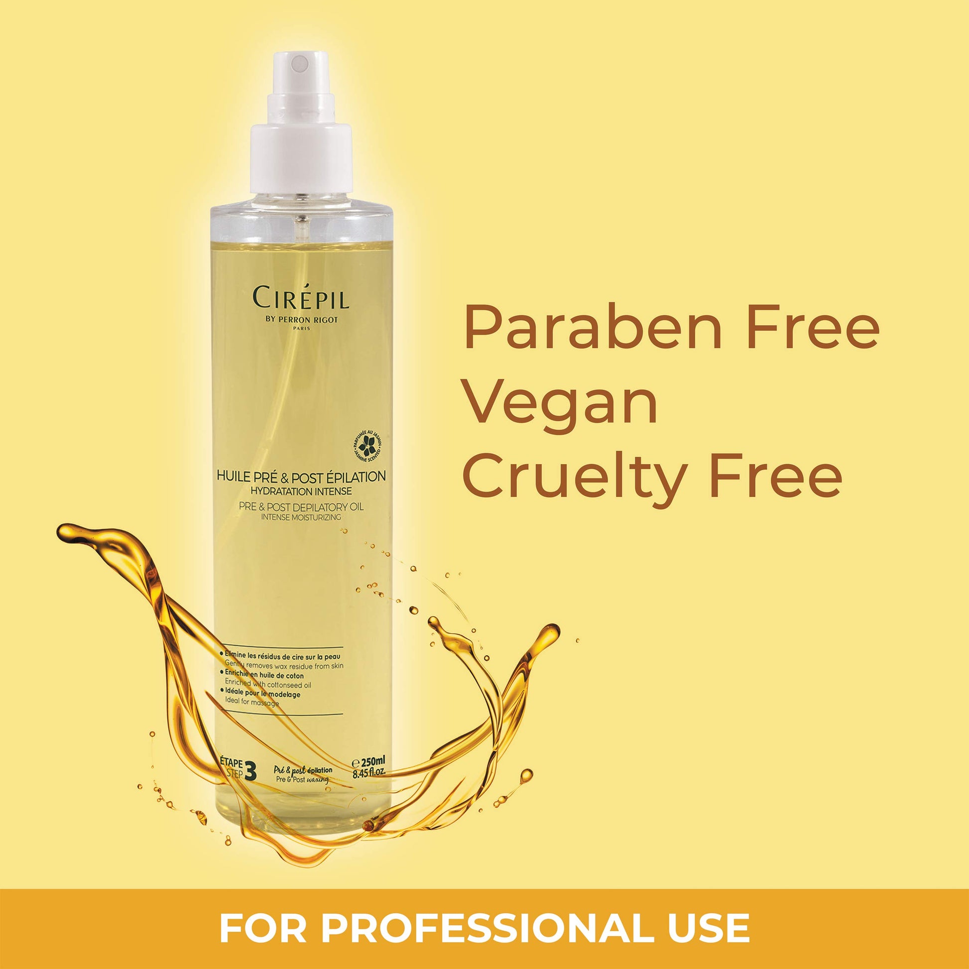 Khaki Cirepil - Pre & Post Depilatory Oil - Protects Skin for Comfortable Waxing & Removes Wax Residue - Soothing Jasmine Scented Formula - Professional Oil Bottle, 250ml