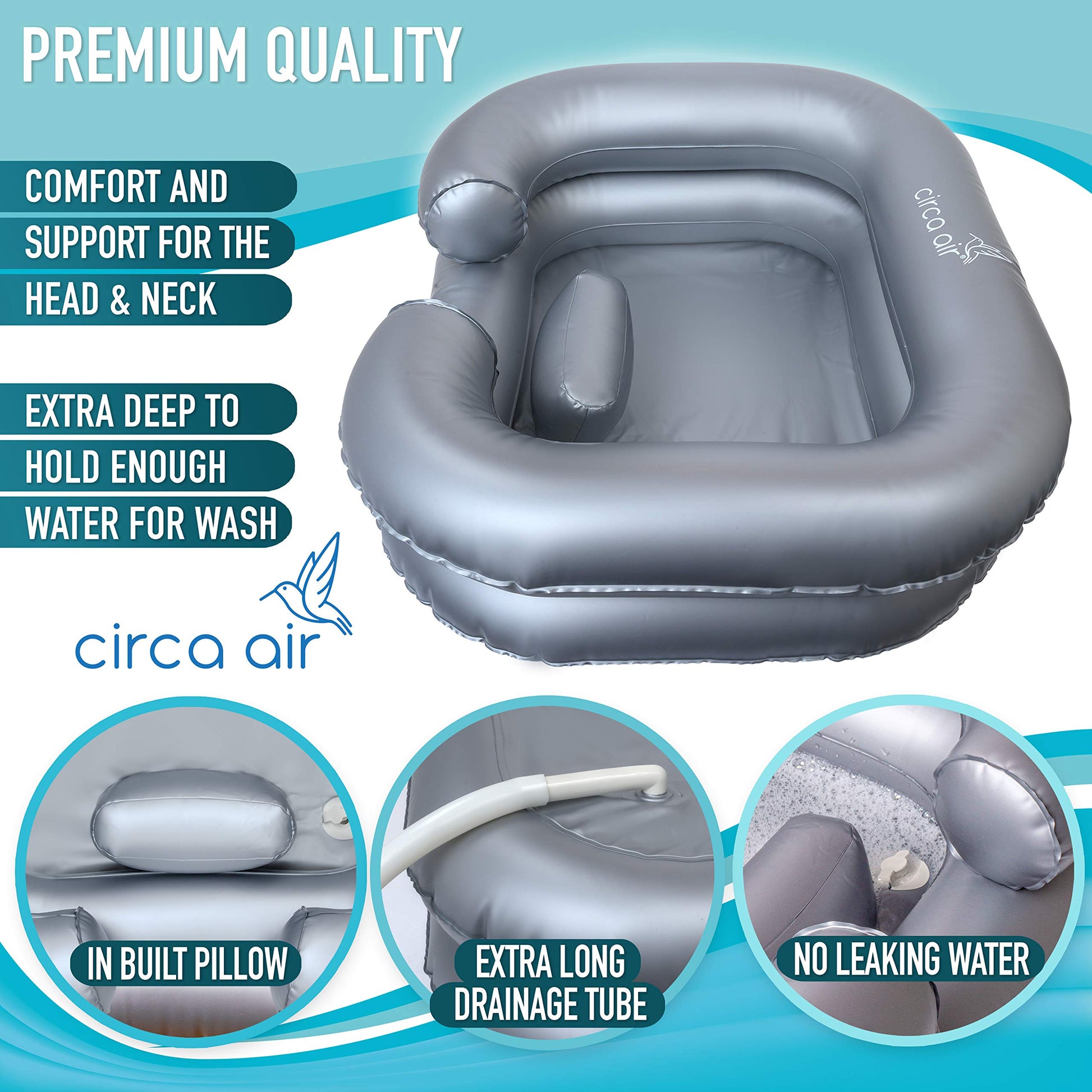 White Smoke CIRCA AIR Inflatable Sink For Locs Detox - Tub For Dreads With Pillow, Hair Washing Basin, Shampoo Basin, Portable Hair Washing Station for locs