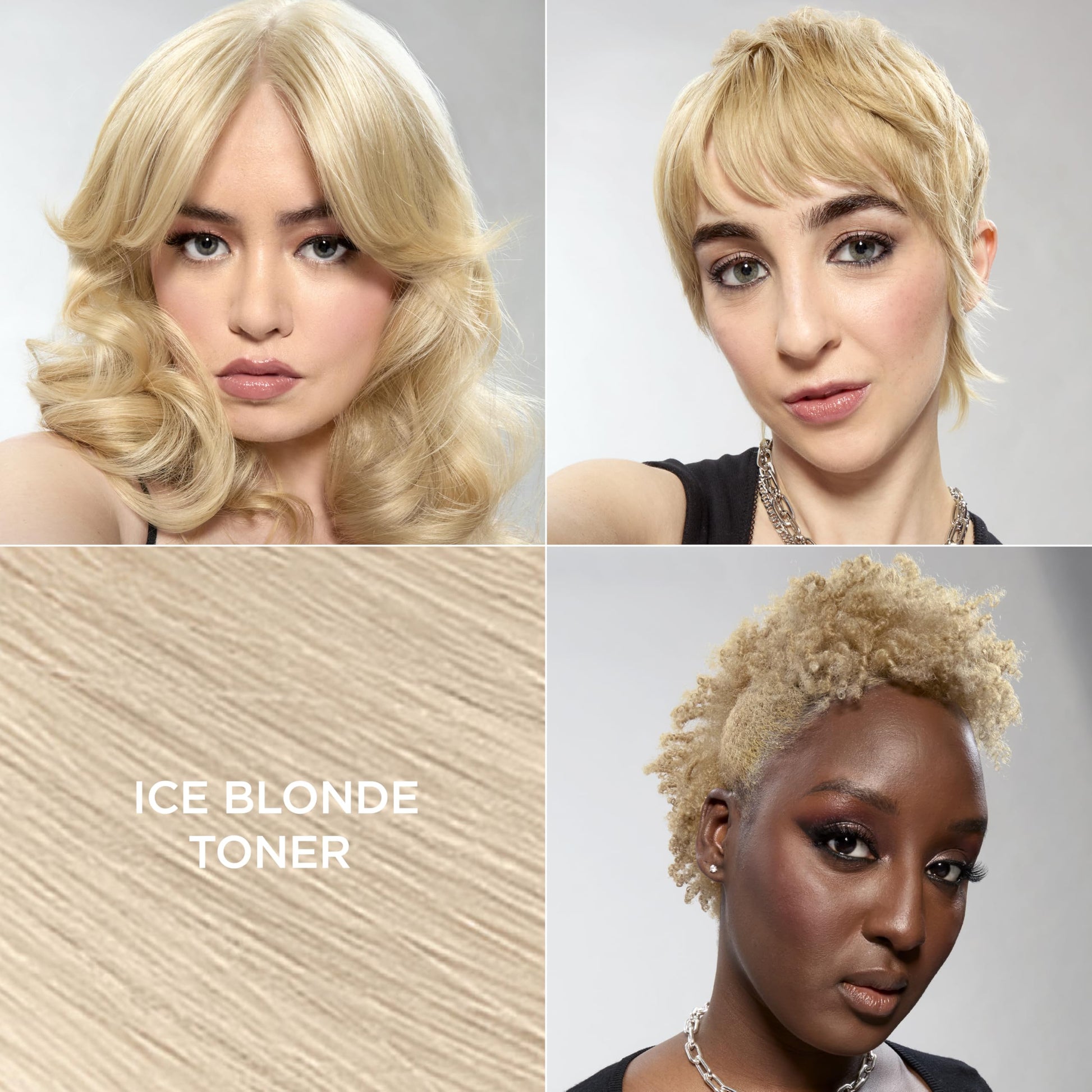Tan L’Oreal Paris Feria Long-Lasting Anti Brass Power Hair Toner, Ammonia Free Demi Permanent Hair Color, Ice Blonde Hair Toner, 1 Application