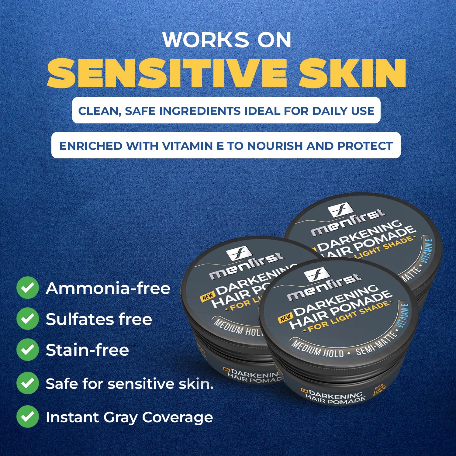 Midnight Blue MENFIRST Darkening Hair Pomade for Men for Light Shades – Temporary Gray Coverage Styling Wax for Hair & Beard, Water-Based, Medium Hold, Non-Greasy, Low Transfer, No Flakes, 3 oz