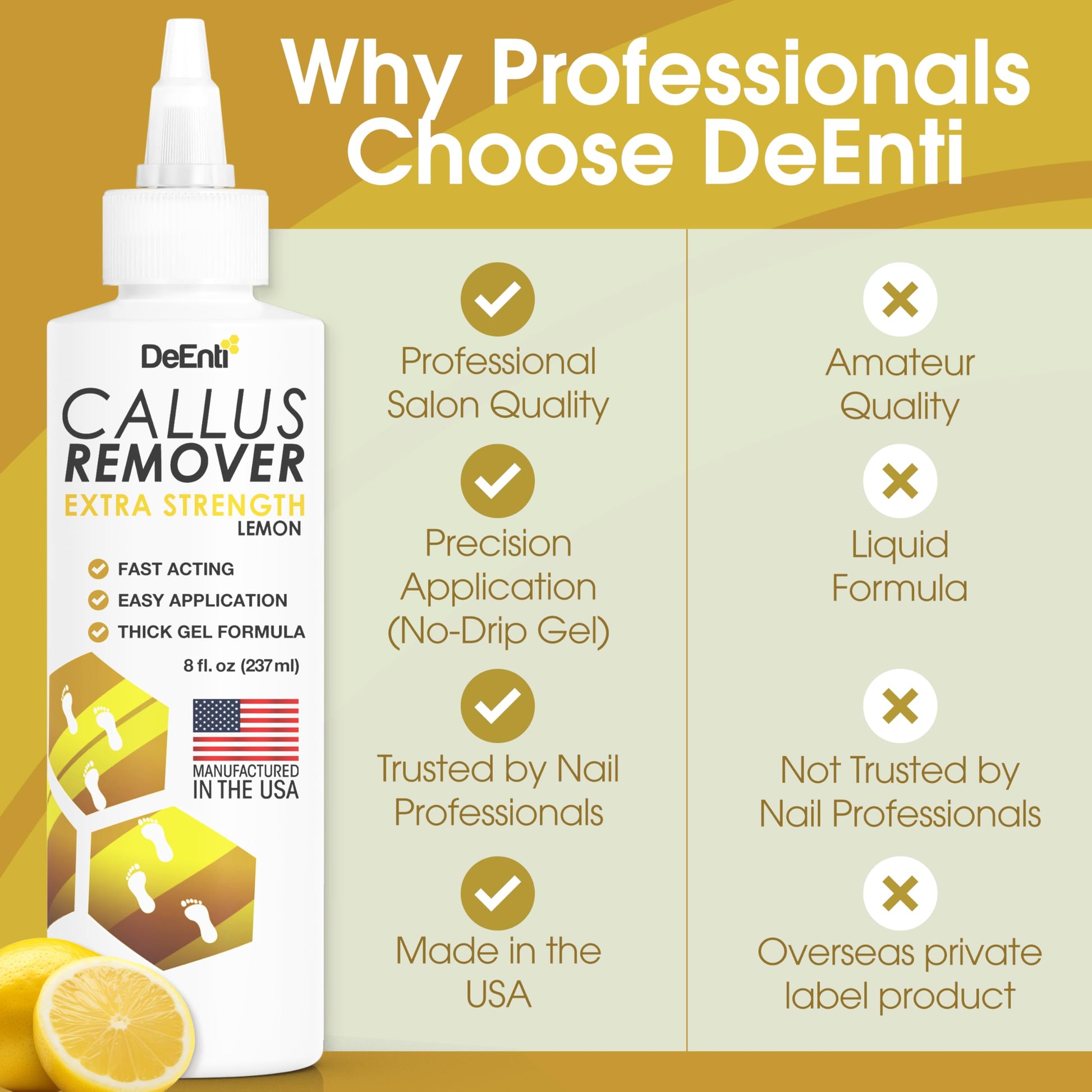 Antique White DeEnti Callus Remover for Feet, Extra Strength Foot Callus Remover Gel, 8oz Salon Grade Home Pedicure Supplies for Dry Skin, Cracked Heel, Professional Strength Foot Care, Lemon
