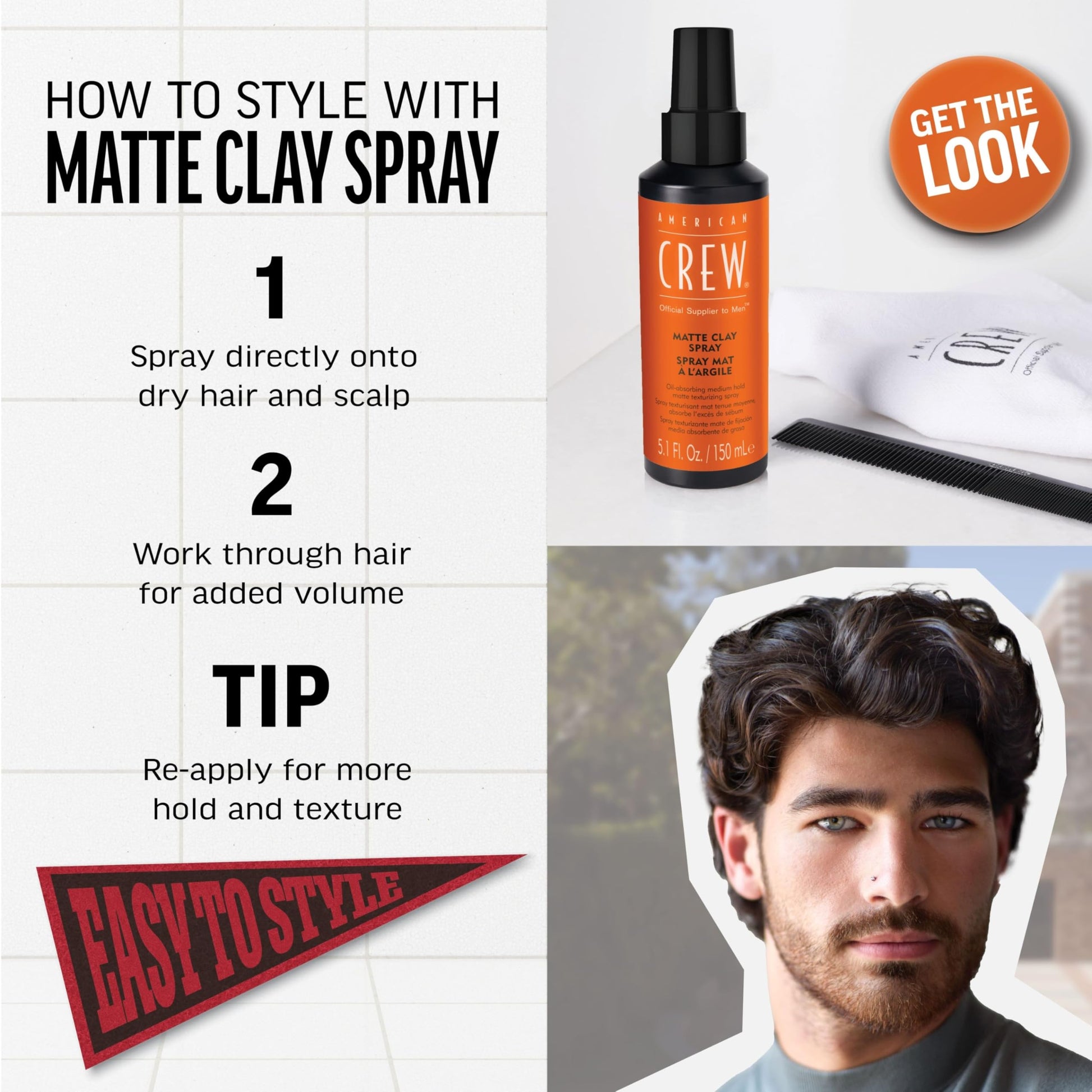 White Smoke American Crew Matte Clay Spray 5.1 Fl Oz (Pack of 1)