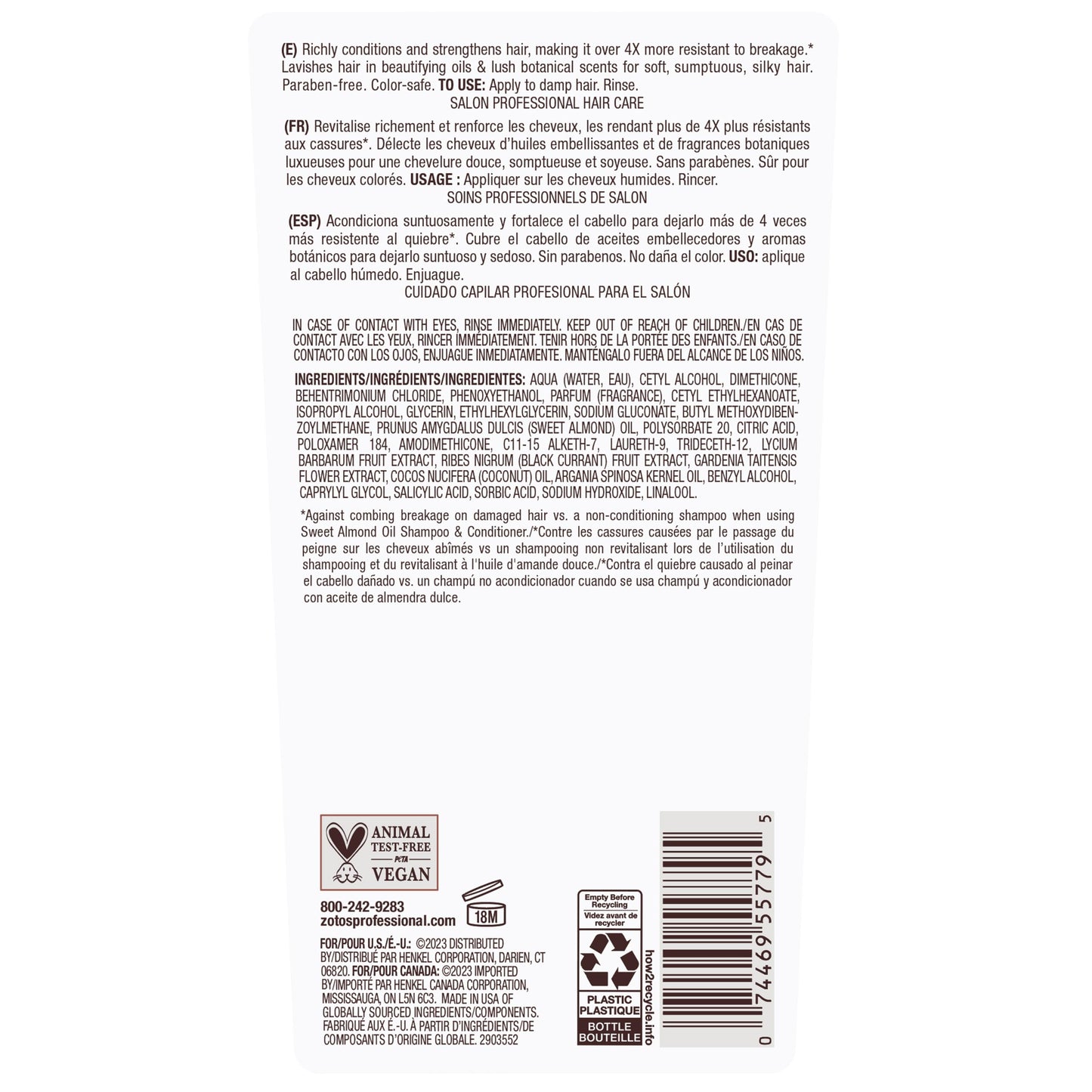 White Smoke Bain de Terre Sweet Almond Oil Long & Healthy Conditioner, Strength & Protection for Weak, Damaged Hair, with Argan & Monoi Oils, Paraben-Free, Color-Safe, Vegan, 13.5 Fl Oz