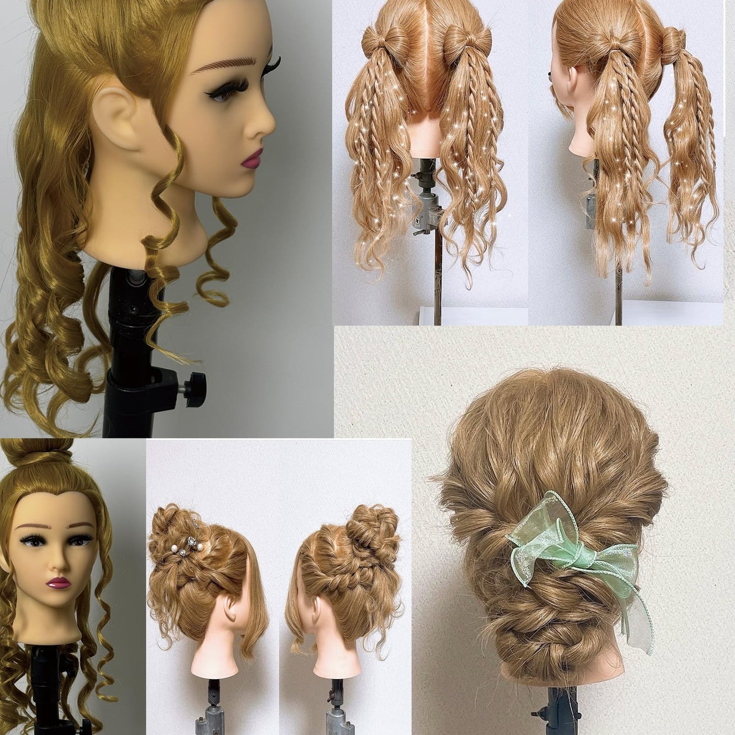 Antique White Mannequin Head 80% Human Hair 28“ Cosmetology Manikin Doll Head Mannequin Head for Braiding Hairstylists Cosmetology Students Practice Styling with Free Clamp (blonde)