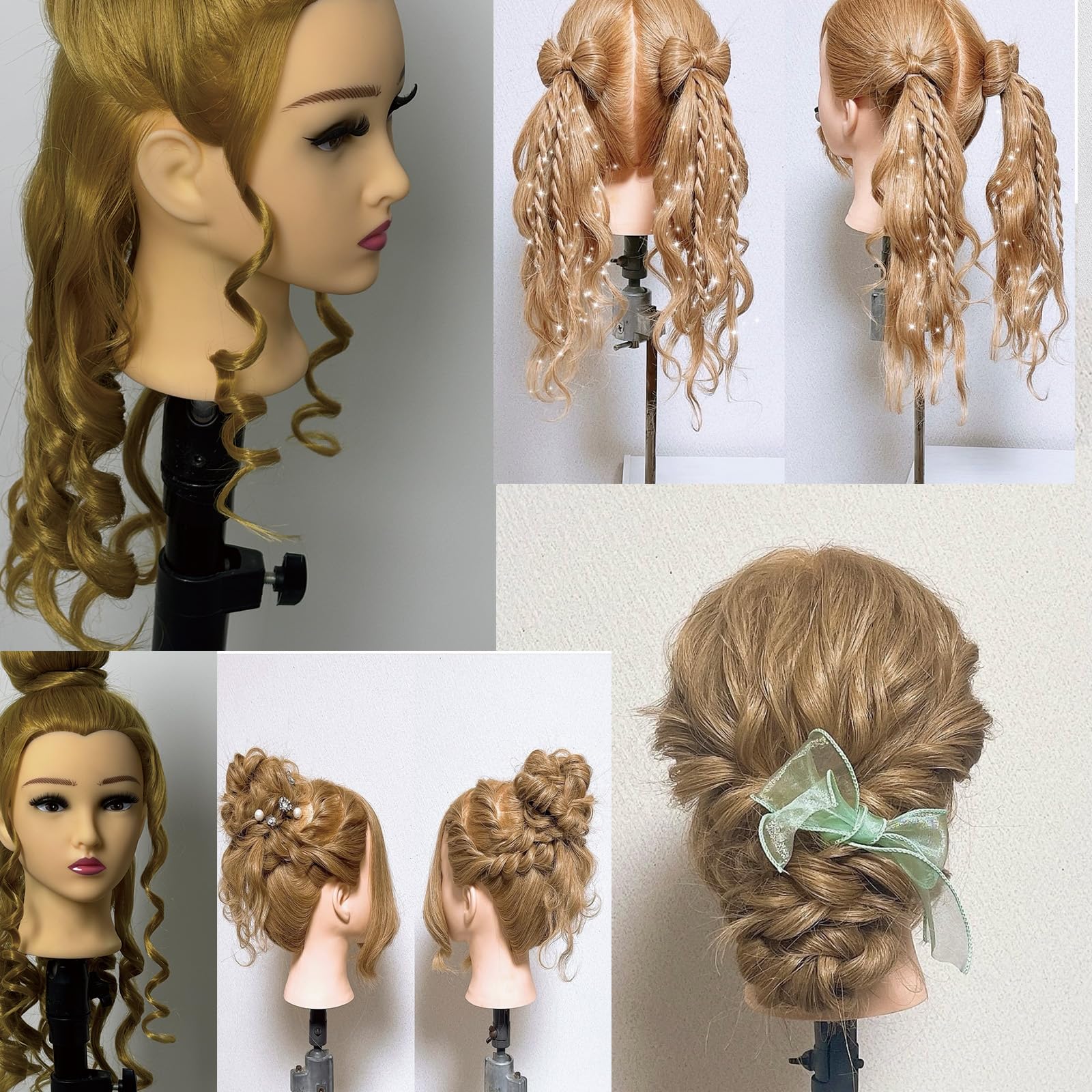 Antique White Mannequin Head 80% Human Hair 28“ Cosmetology Manikin Doll Head Mannequin Head for Braiding Hairstylists Cosmetology Students Practice Styling with Free Clamp (blonde)