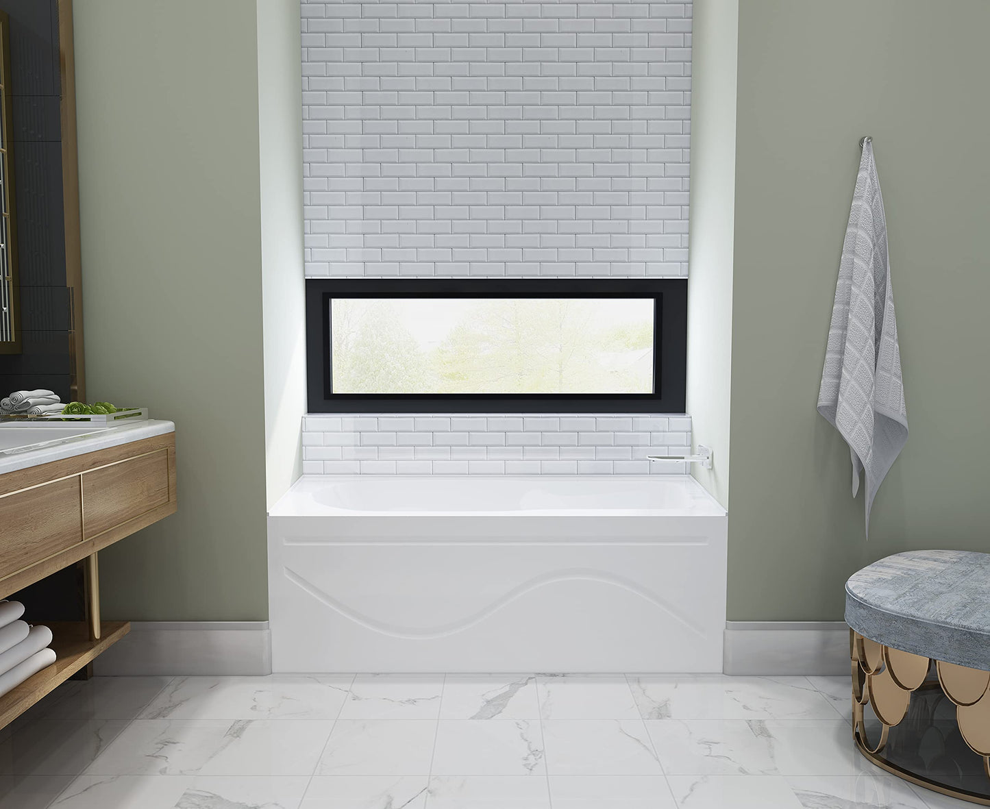 Gray Kingston Brass Aqua Eden VTAP603022R 60-Inch Acrylic Anti-Skid Alcove Tub with Right Hand Drain Hole, White