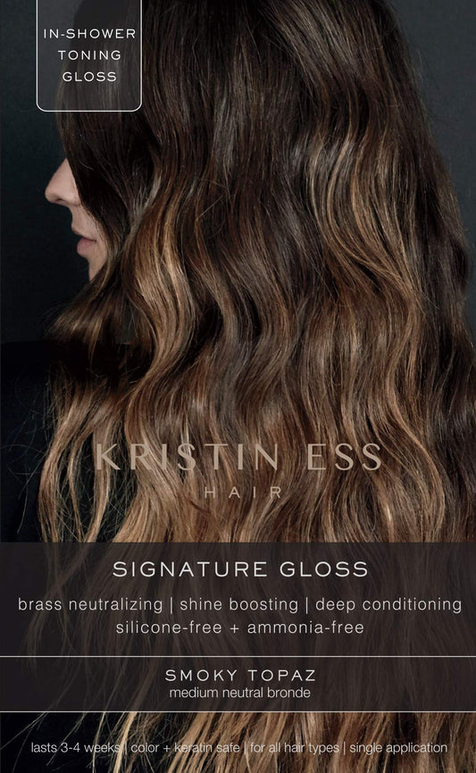 Black Kristin Ess Hair Gloss in Smokey Topaz Medium Neutral Blonde - 4 Wk Semi Permanent Hair Dye Glaze - Color Depositing Conditioner & Toner for Vibrant Shine & Gloss - Vegan, Silicone & Ammonia Free